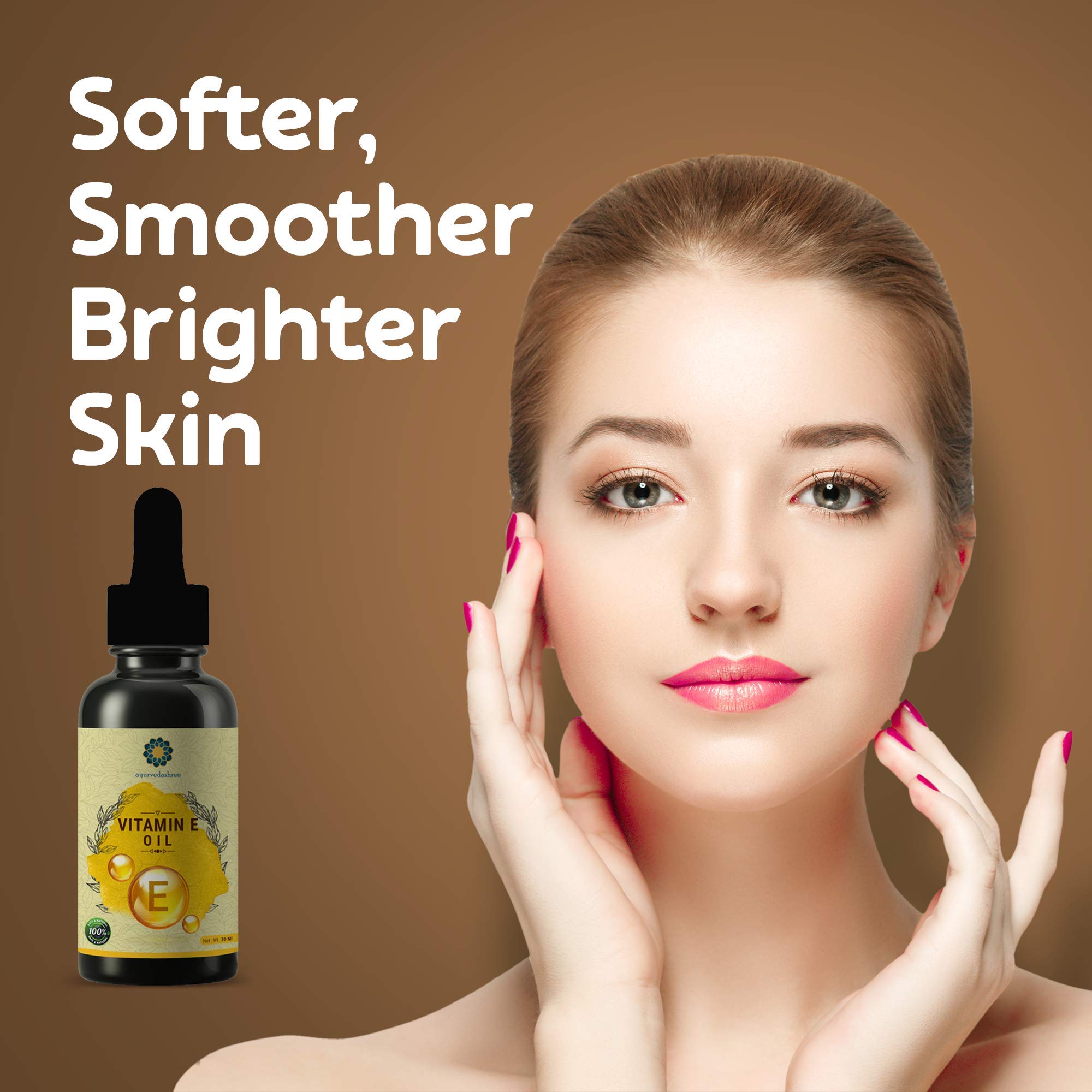 AYURVEDASHREE Vitamin E Oil 30ml with Almond, Argan & Grape Seed Oils - Natural Skin & Hair Care for Hydration, Anti-Aging & Repair - Perfect for Face, Body & Scalp Treatment