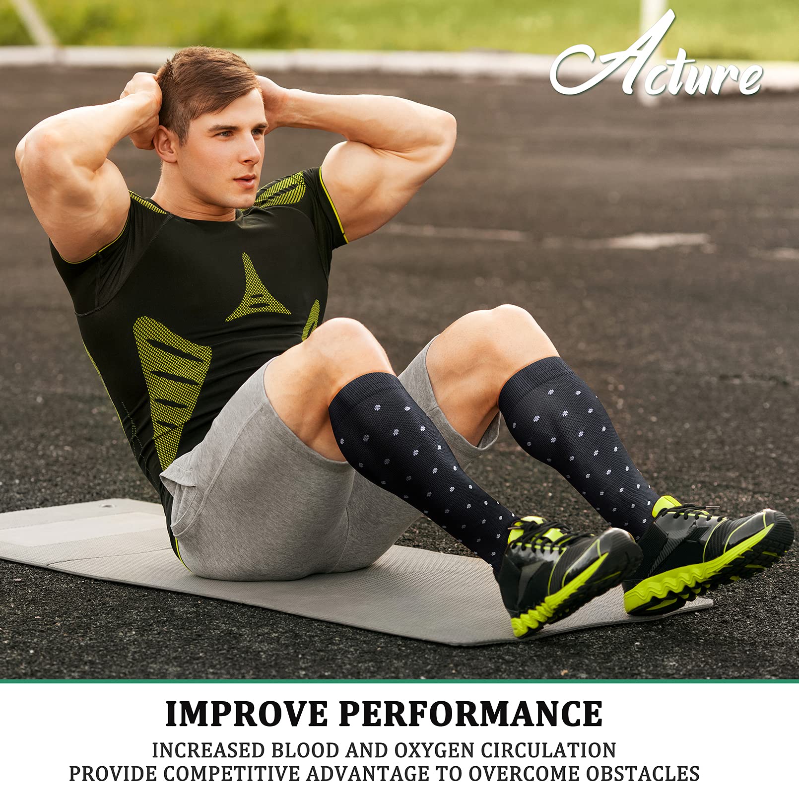 Acture 6 Pairs Compression Socks for Men & Women - 15-20mmHg Graduated Support Socks for Running, Sports, Medical, Pregnancy & Travel - Improve Circulation & Reduce Swelling (Great for Nurses, Athletes & Frequent Flyers)