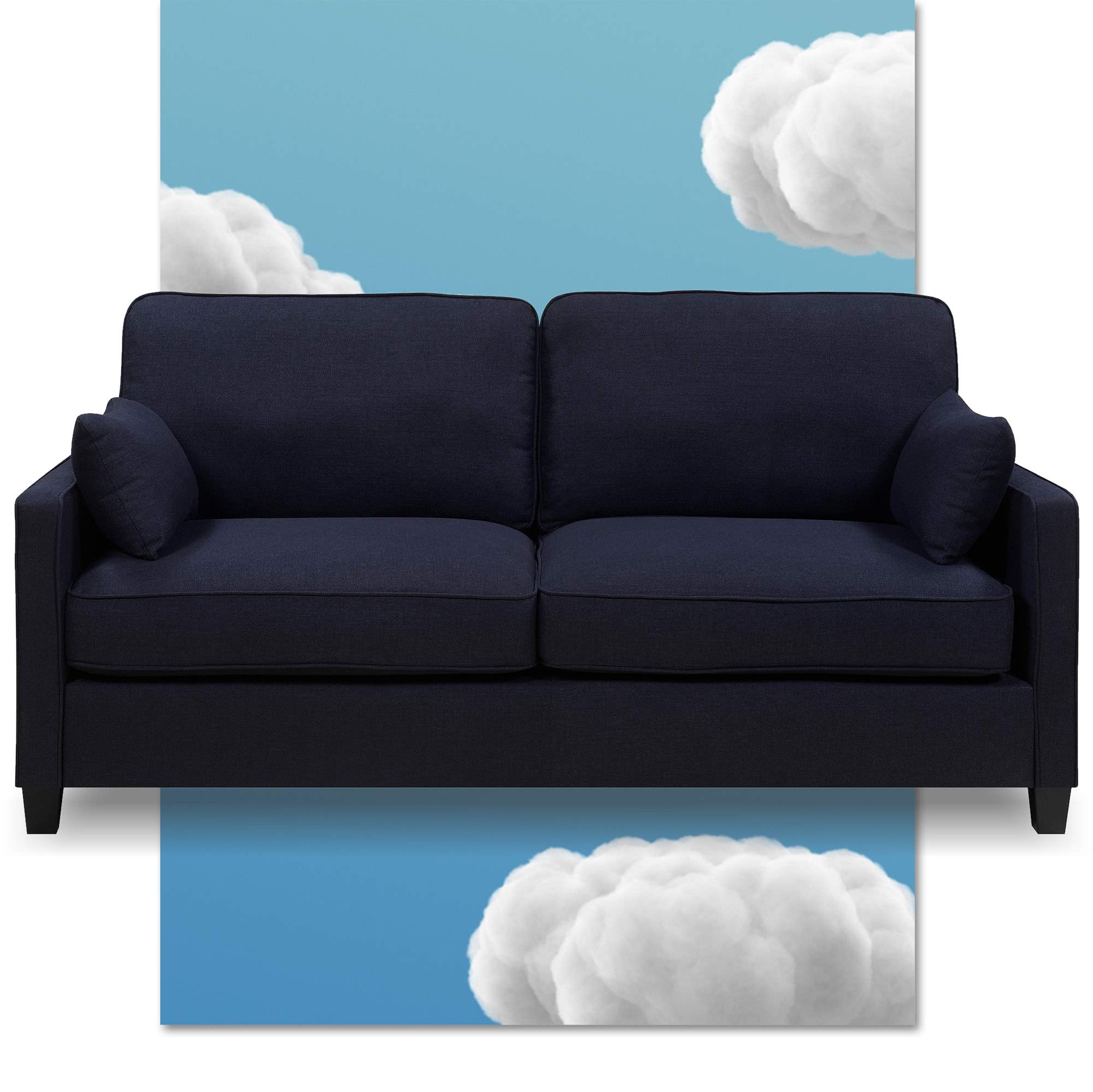 Serta Nina Modern Fabric Upholstered Sofa with Padded Shelter Arms & Solid Wood Legs - Navy Blue Living Room Couch for Small Spaces, Apartments & Cozy Home Decor