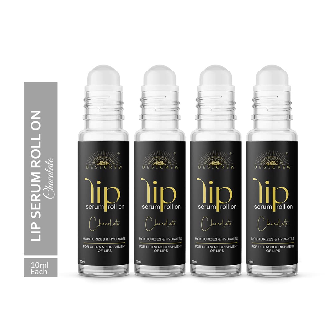 Chocolate Lip Serum Roll On - Glossy & Shiny Lip Moisturizer with Nourishing Effect (Pack of 4, 40g) | Hydrating Lip Care for Dry Lips, Perfect for Daily Use & Makeup Routine