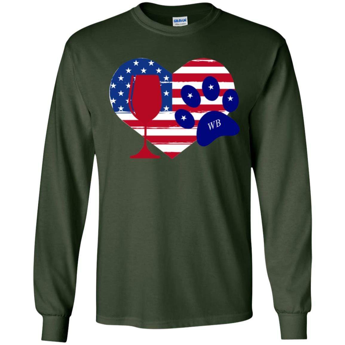 WineyBitches.Co American Wine Paw Heart Long Sleeve Ultra Soft Cotton T-Shirt | Cute Dog Lover Wine Enthusiast Gift for Women | Perfect for Wine Tasting, Girls Night Out & Casual Wear