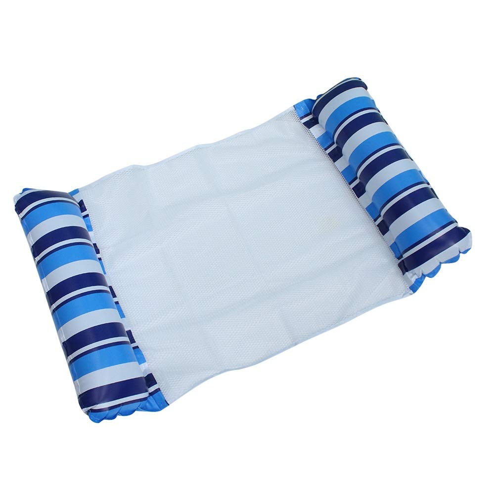 Pool Tube Summer PVC Water Hammock - Inflatable Air Mattress, Swimming Pool Floating Bed, Multi-Color Lounger Float & Sleeping Chair (Dark Blue/Light Blue) for Relaxing, Sunbathing, and Pool Parties