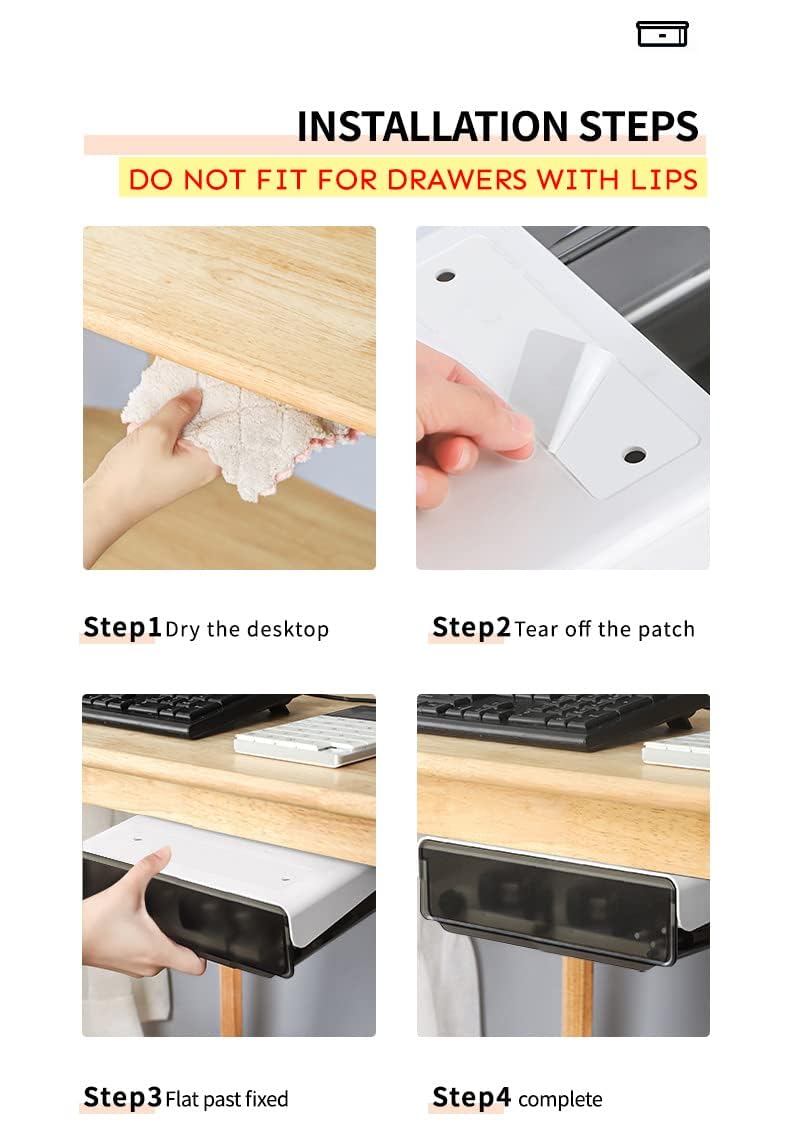 Self-Adhesive Under Desk Drawer Organizer - No Drill Hidden Storage for Home Office (7.87