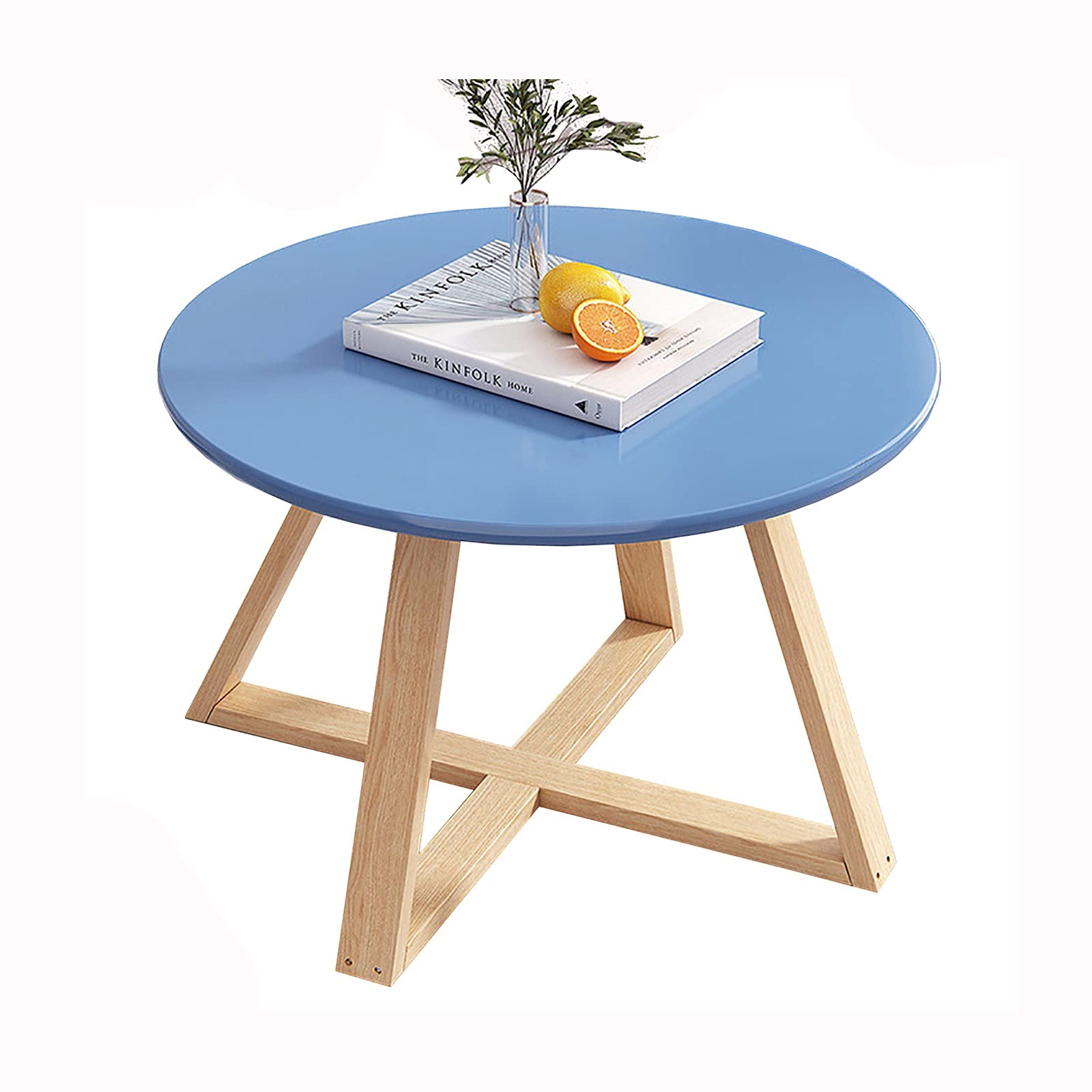 Round Coffee Table - 70cm MDF & Solid Wood Side Table for Living Room, Office - Modern Cocktail & Snack Table - Perfect for Small Spaces, Sofa Lounging & Entertaining (Color B)