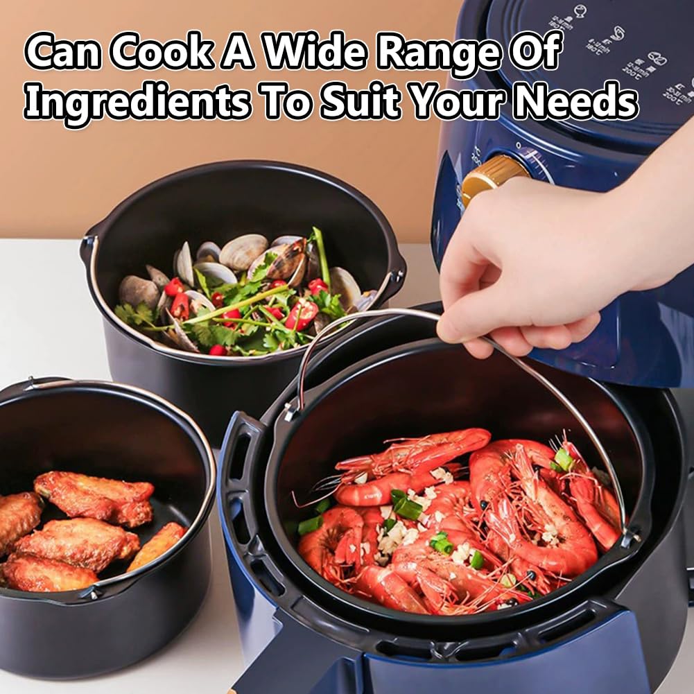 8 Inch Universal Black Air Fryer Accessories - Non-Stick Carbon Steel Cooking Rack for Air Fryers, Ovens & Grills - Perfect for Baking, Roasting & Reheating Food