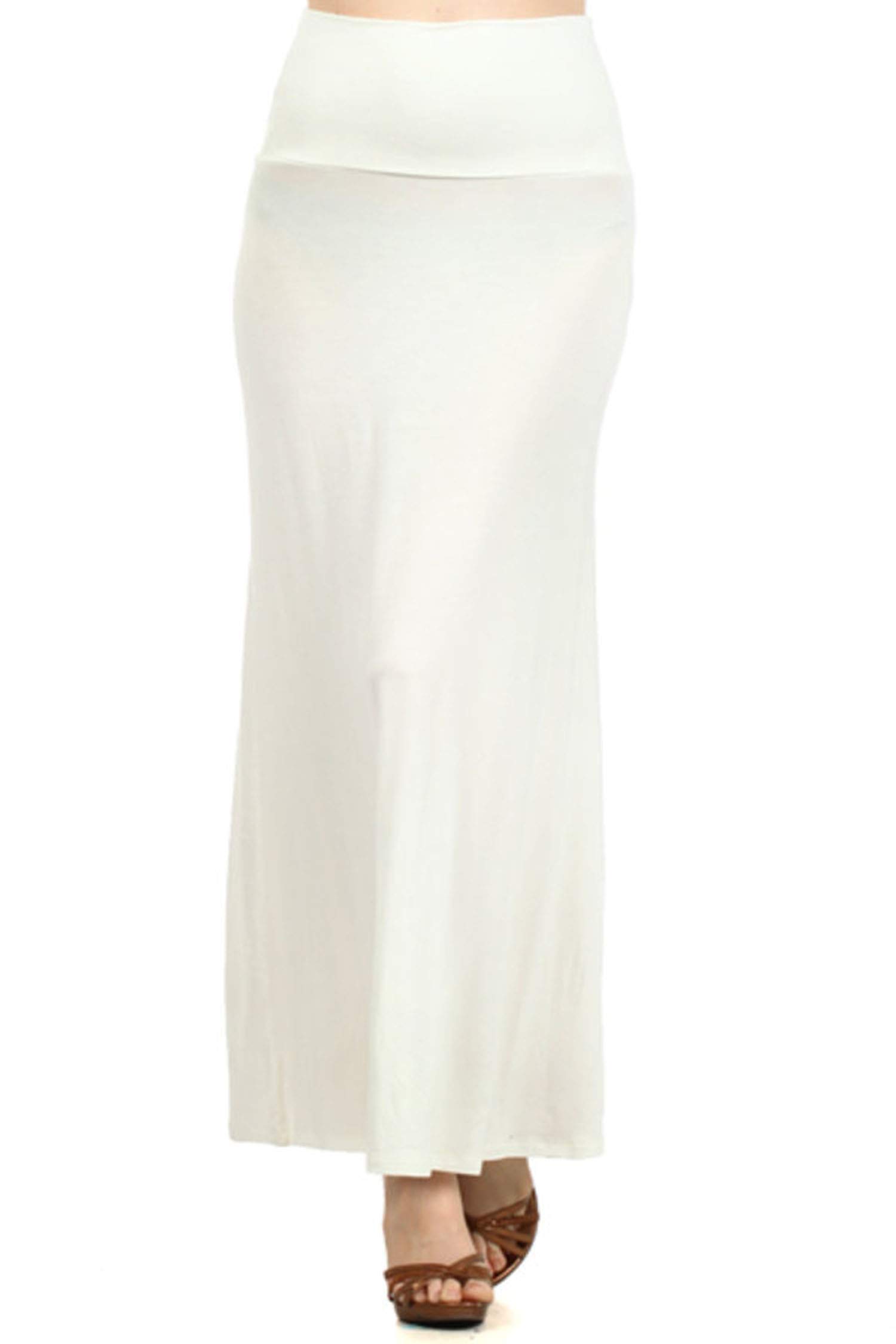 Plus Size Flare High Waist Maxi Skirt - Ivory 2XL | Solid Print Casual & Office Wear | Made in USA | Perfect for Work, Date Night & Summer Outfits