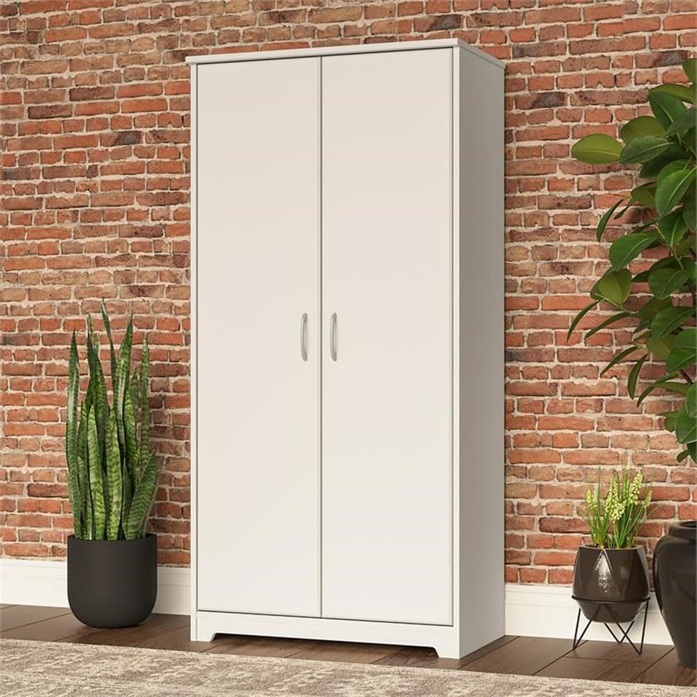 Bush Furniture Cabot Tall Storage Cabinet with Doors - White | Organize Home Office, Living Room, or Bedroom | Modern Storage Solution for Books, Files & Decor