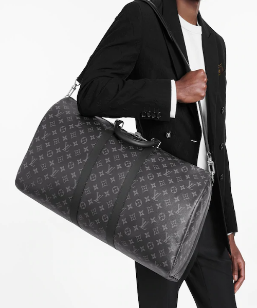 LV Keepall Bandouliere 55 Monogram Eclipse Travel Duffle Bag - Stylish Carry-On Luggage for Weekend Getaways & Business Trips