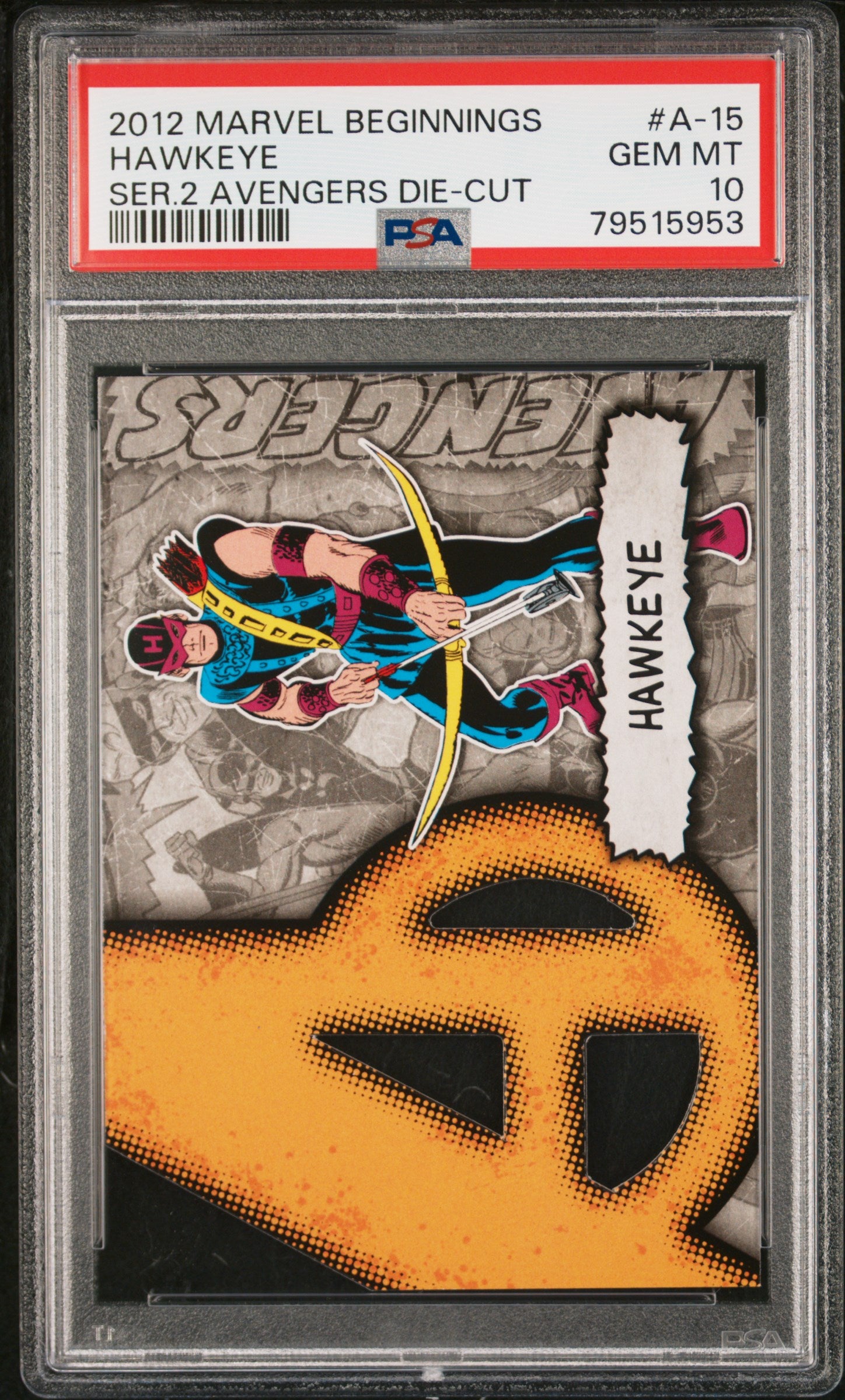 2012 Marvel Beginnings Series 2 Avengers Die-Cut Hawkeye #A15 PSA 10 Graded Card - Perfect for Marvel Collectors & Avengers Display Collections