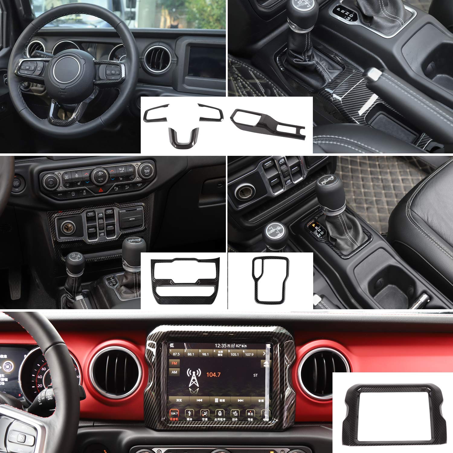 Carbon Fiber Interior Trim Kit for Jeep Wrangler JL/JLU & Gladiator JT (2018-2023) - 7-Piece Set with 8.4
