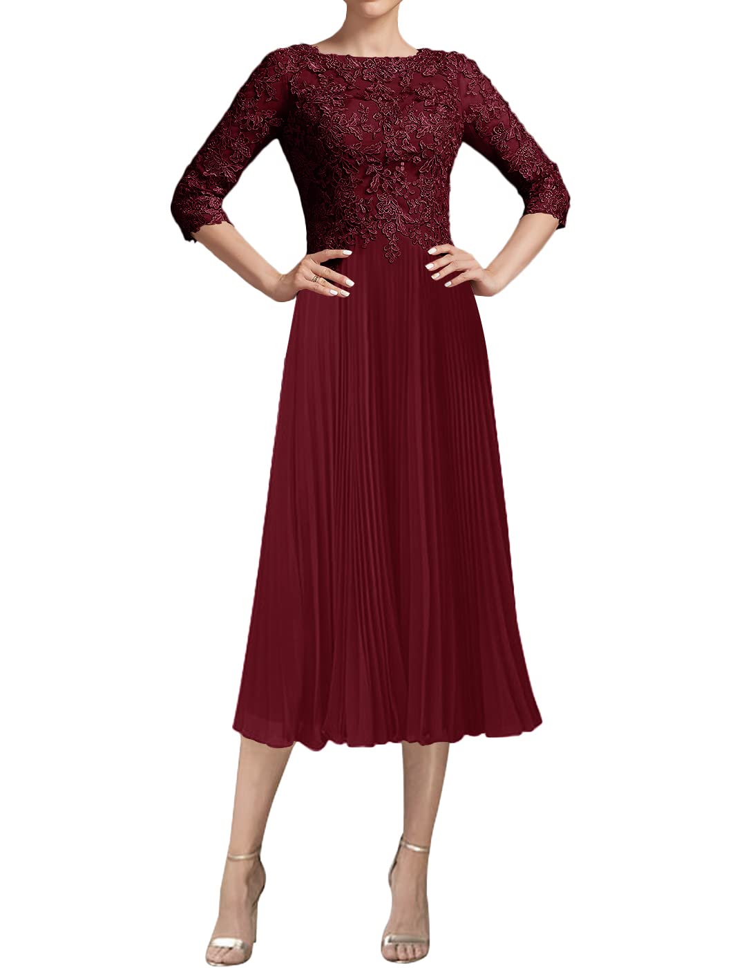 Elegant Tea Length Lace Mother of the Bride Dress - Chiffon Wedding Guest Evening Gown for Women | Perfect for Weddings, Receptions & Formal Occasions