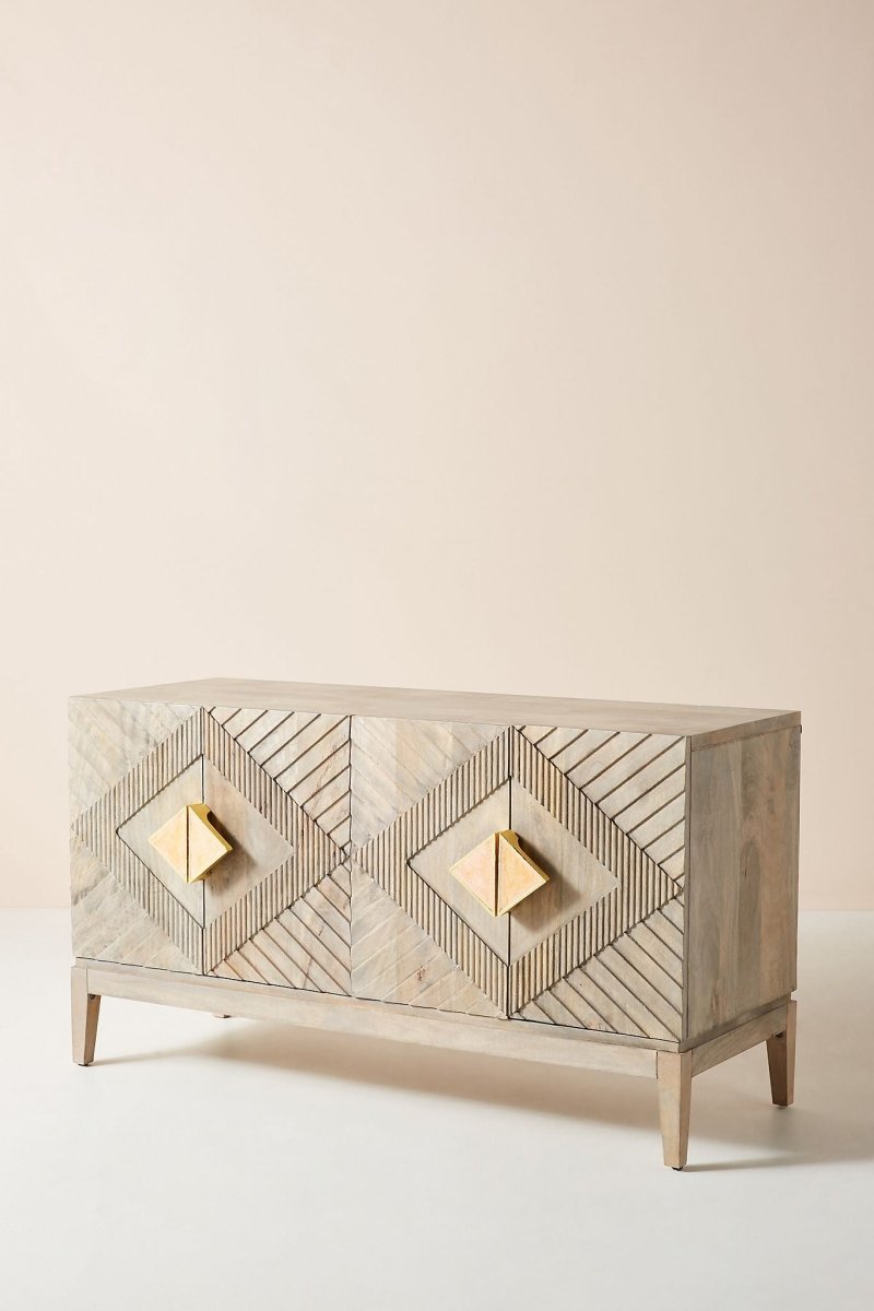 Hand Carved Samuel Buffet Table - Solid Indian Wood Sideboard with Storage | Elegant Dining Room Furniture for Home Decor & Entertaining