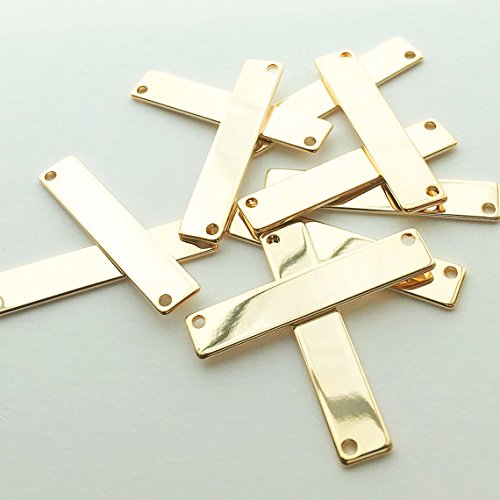 10Pcs 16K Gold Plated Stamping Blank Bar Pendant Name Plate - 1.35x0.28 Inch (34.3x7mm) Jewelry Making Supplies for Necklaces, Bracelets & DIY Craft Projects