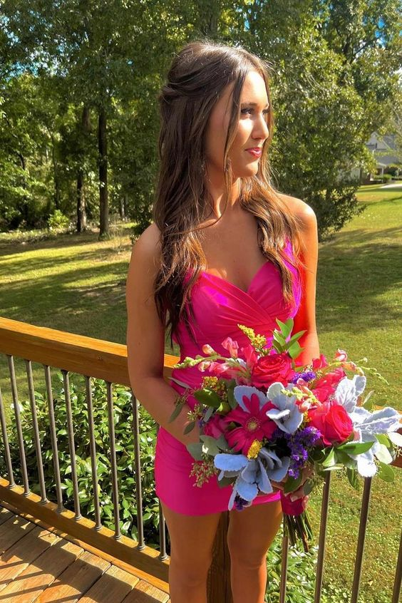 Hot Pink Sheath Mini Dress - Sexy Short Homecoming Party Dress for Women (Style J3692) | Perfect for Prom, Cocktail Parties & Date Nights