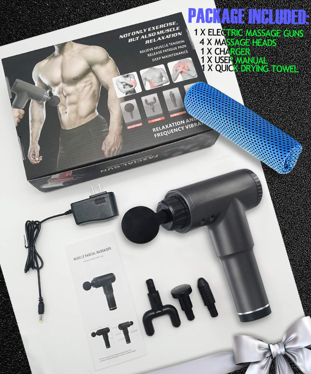 Pro Massage Gun Deep Tissue - Handheld Percussion Muscle Massager with 6 Speeds & 4 Attachments, Ultra-Quiet Brushless Motor for Athletes - Pain Relief & Muscle Recovery - Perfect for Post-Workout, Physical Therapy & Home Use (Black)