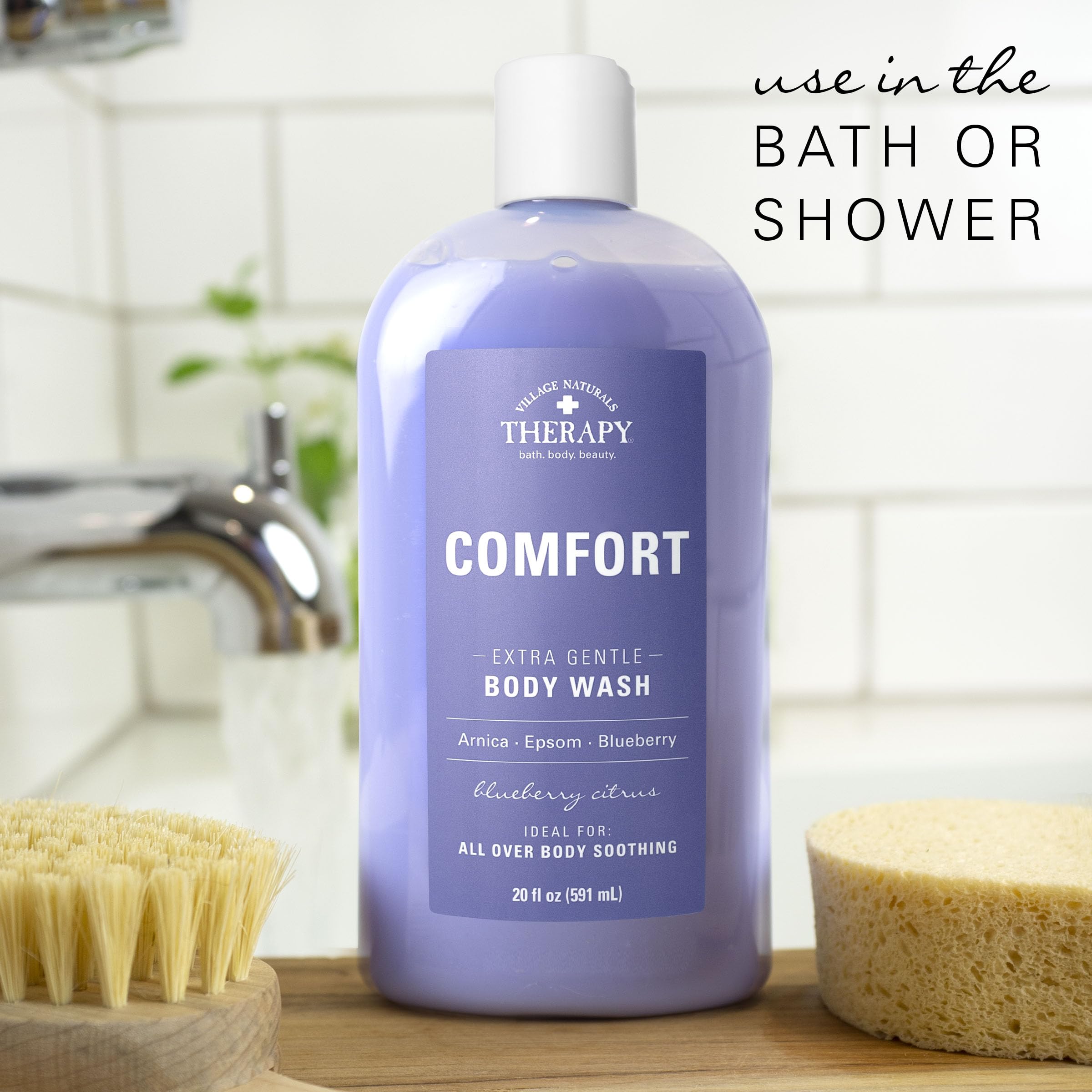 Village Naturals Therapy Comfort Body Wash - 20 oz (Pack of 4) | Moisturizing & Relaxing Shower Gel for Dry Skin | Perfect for Stress Relief & Daily Self-Care Routine