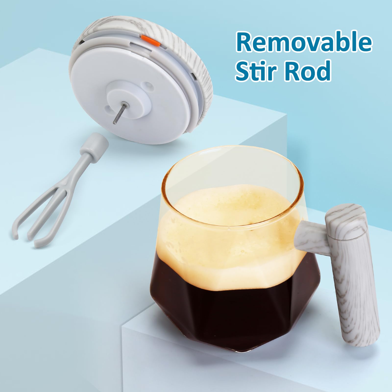 Self Stirring Coffee Mug - 400ml Electric Mixing Glass Cup with Lid & Handle, Auto Stirring for Coffee, Tea, Hot Chocolate & Protein Powder (Requires 2*AAA Batteries) - Perfect for Office, Home & Travel Use
