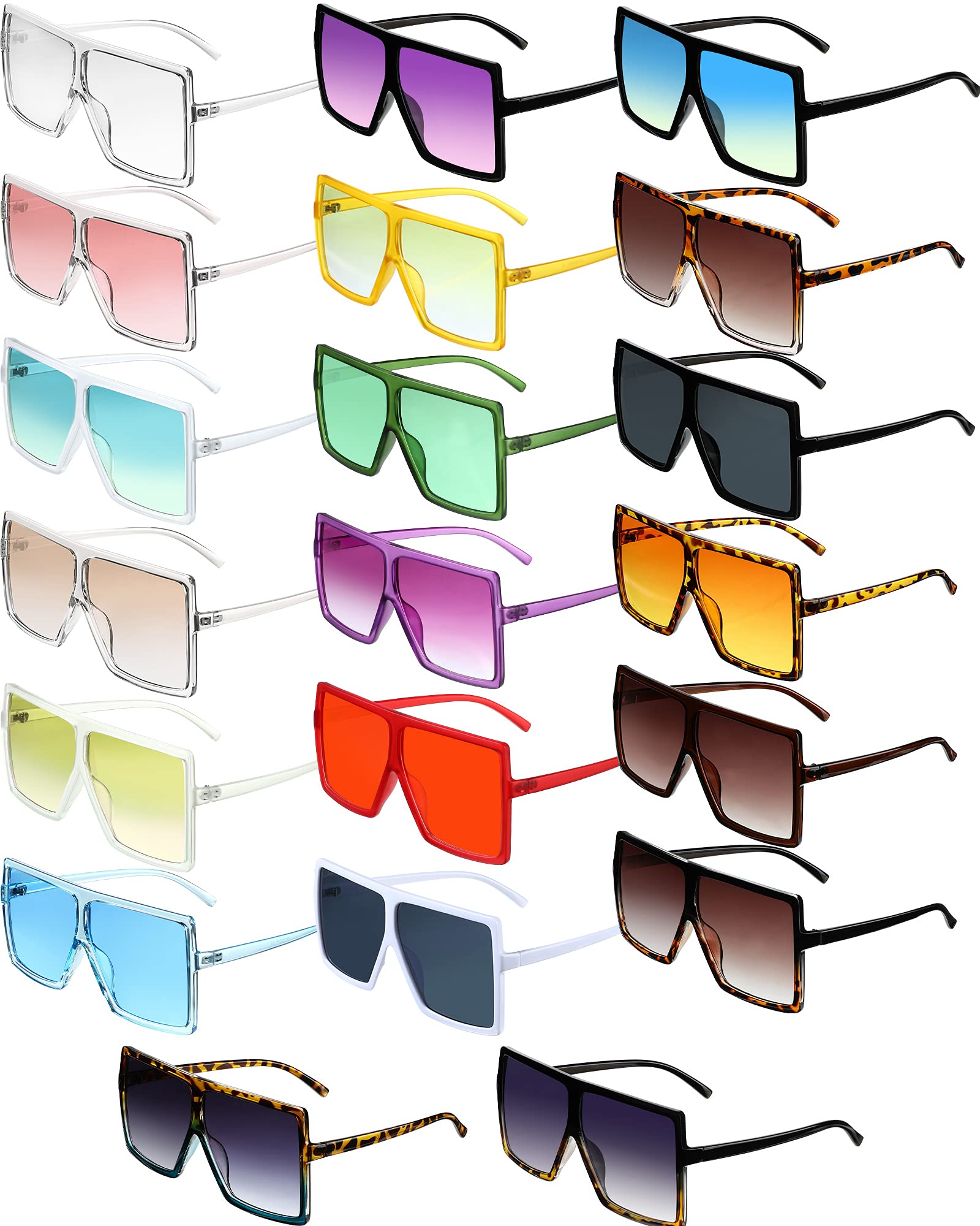 Frienda 20 Pairs Square Oversized Sunglasses for Women & Men - Fashionable Flat Top Shades in 20 Stylish Designs | Perfect for Beach, Driving & Outdoor Activities