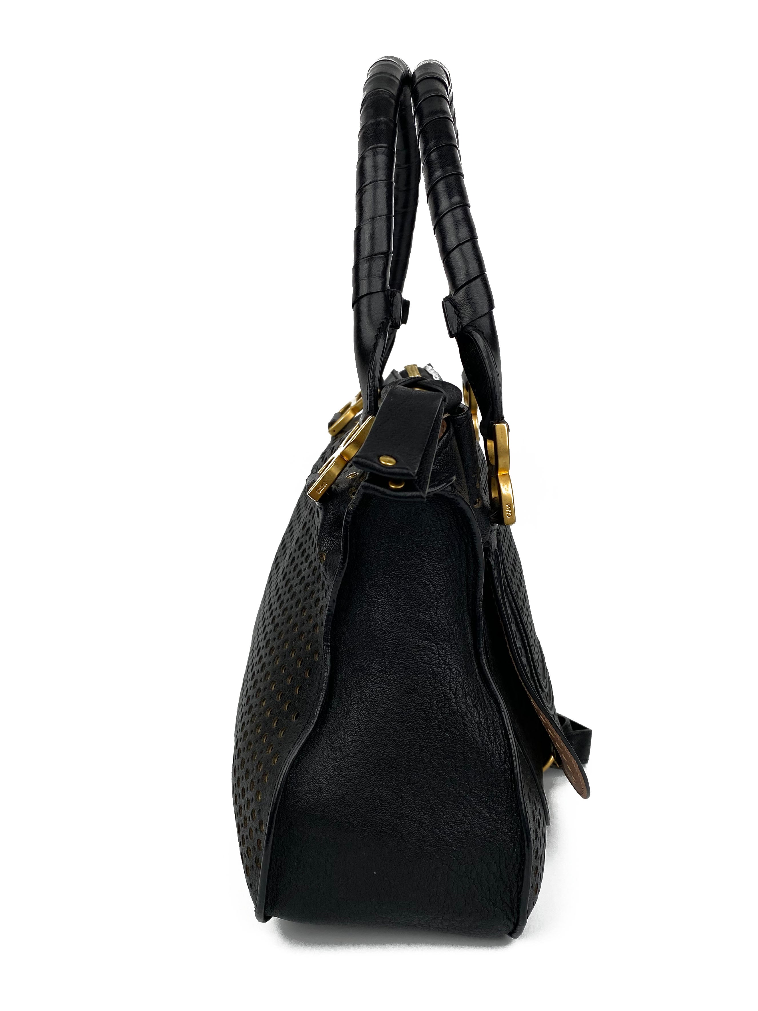 Chloe Black Marcie Perforated Leather Tote Bag for Women - Stylish Designer Handbag for Work, Travel & Everyday Use