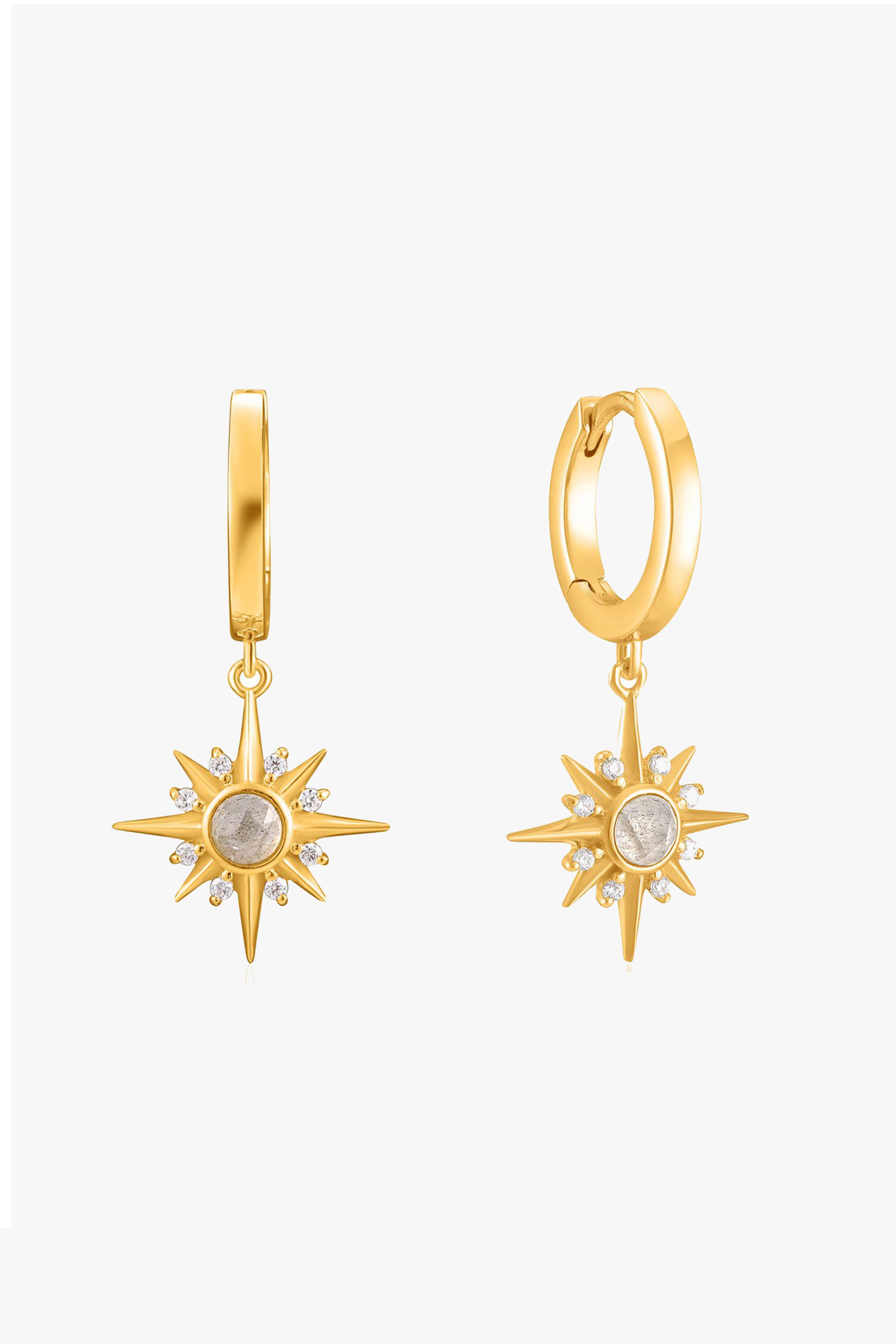 Midnight Star Huggie Hoop Gold Earrings for Women - 14K Gold Plated Small Hoop Earrings for Everyday Wear - Perfect for Date Night, Office & Casual Outfits