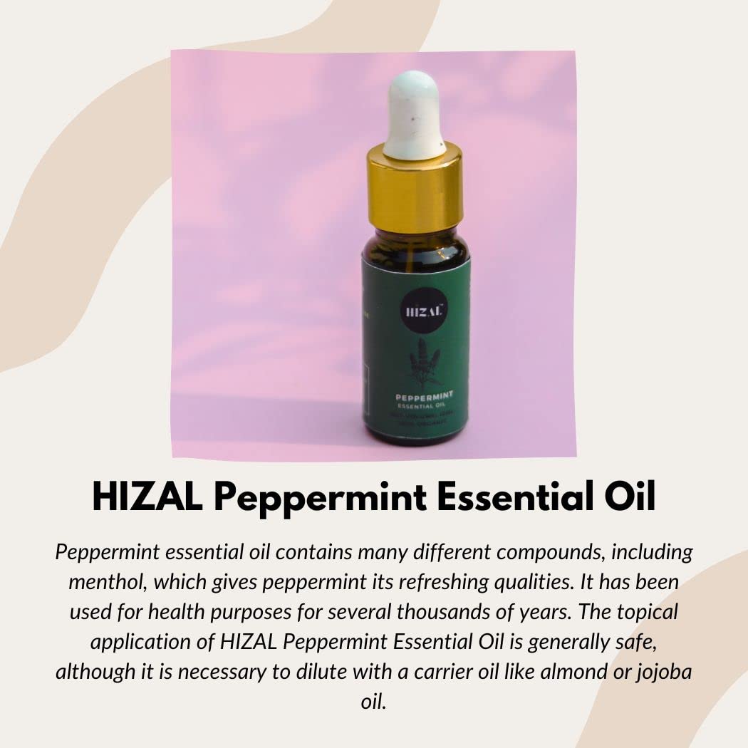 HIZAL 100% Pure & Natural Peppermint Essential Oil - 10ML for Face, Hair, Skin Care & Aromatherapy | Relieves Stress, Boosts Energy & Freshens Air