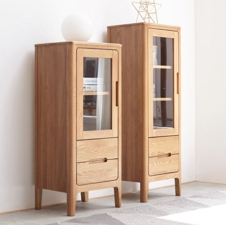 Solid Oak Wood Side Cabinet - Rustic Home Storage Organizer for Living Room, Bedroom, or Entryway