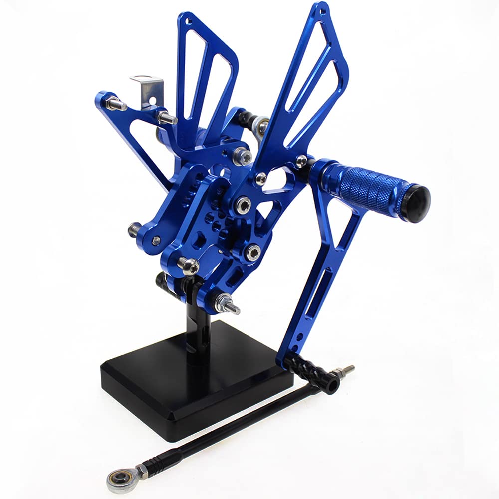 Adjustable CNC GSXR1000 07-08 Motorcycle Rearset Foot Pegs - Fully Customizable Footrests for Suzuki GSX-R1000 (2007-2008) - High-Performance Blue Anodized Aluminum Foot Boards - Perfect for Track Racing & Street Riding