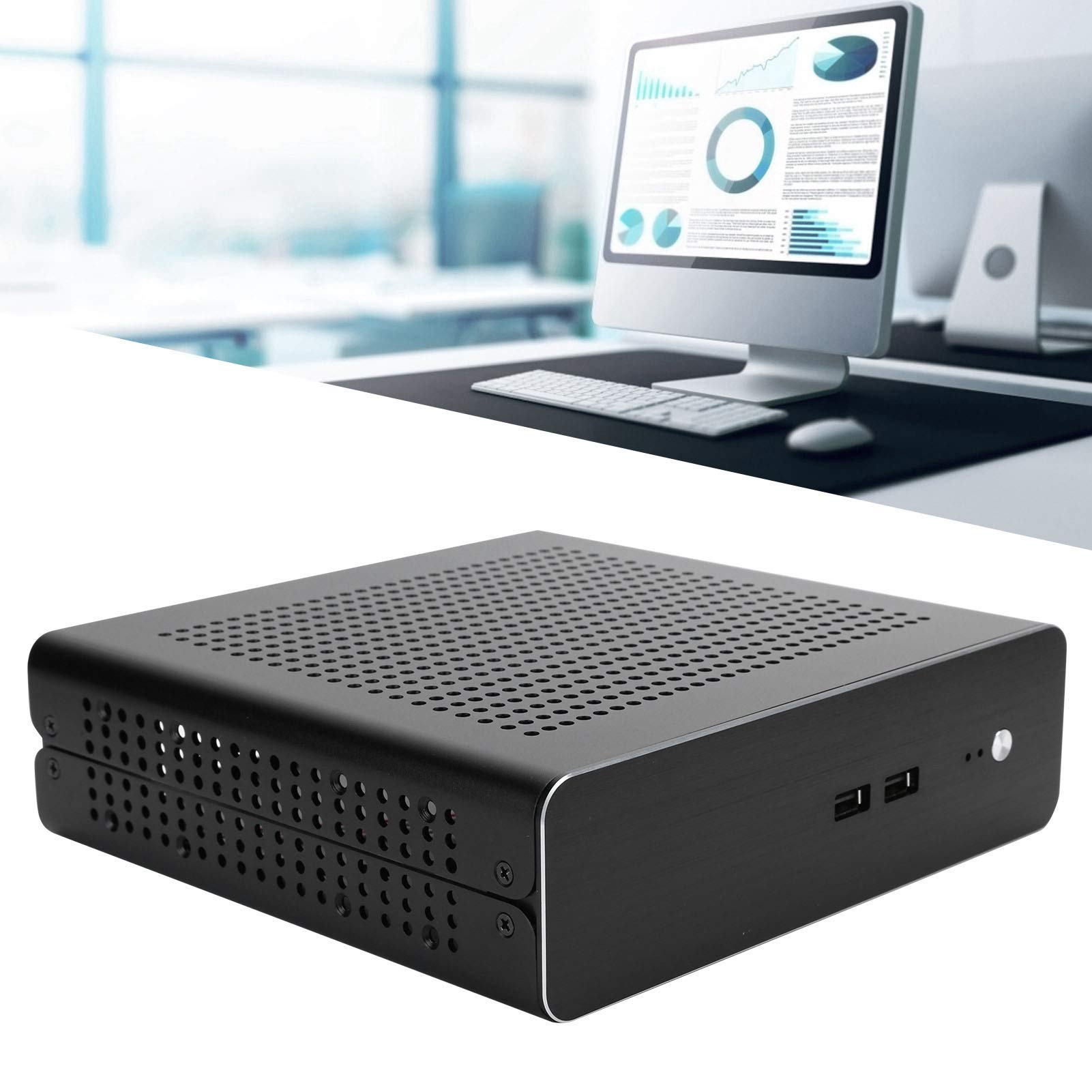 Mini ITX PC Case - Full Aluminum HTPC Chassis with DC-ATX Power Supply, Horizontal/Vertical/Wall Mountable for Home Theater & Office Desktop (Black USB 2.0) - Perfect for Gaming Rigs, Media Centers & Digital Signage Displays