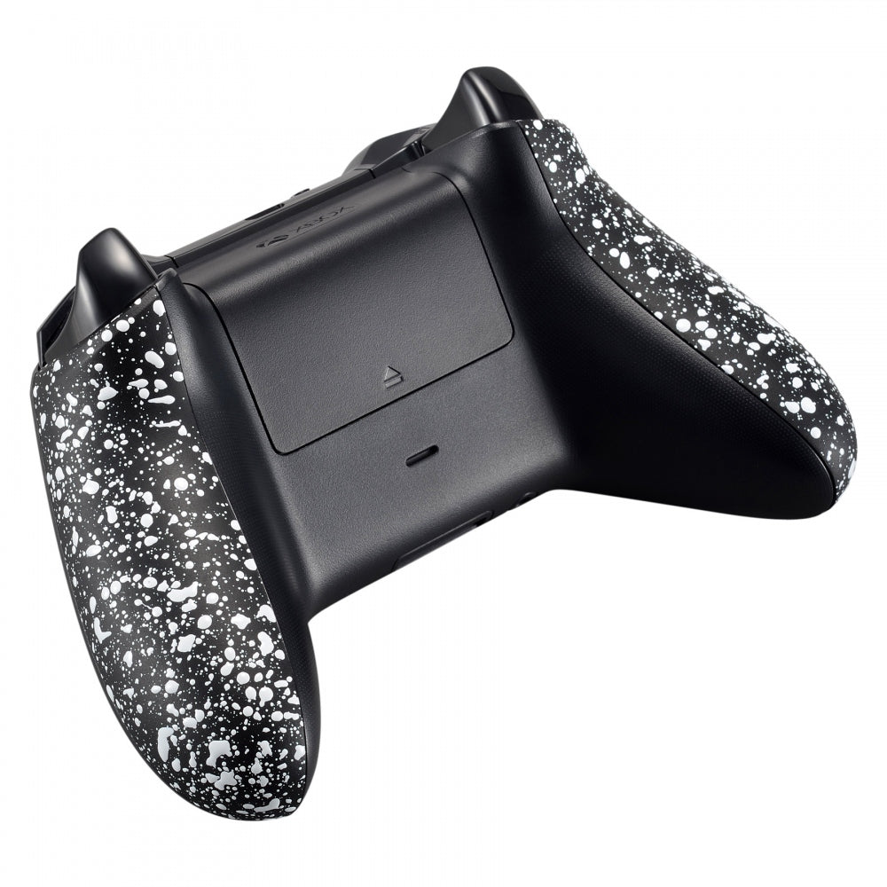 eXtremeRate Textured White Back Panels & Non-Slip Side Rails for Xbox One X/S Controller - 3D Splashing Handles, Grip Improvement & Repair Parts | Perfect for Gaming, Streaming & Esports Tournaments