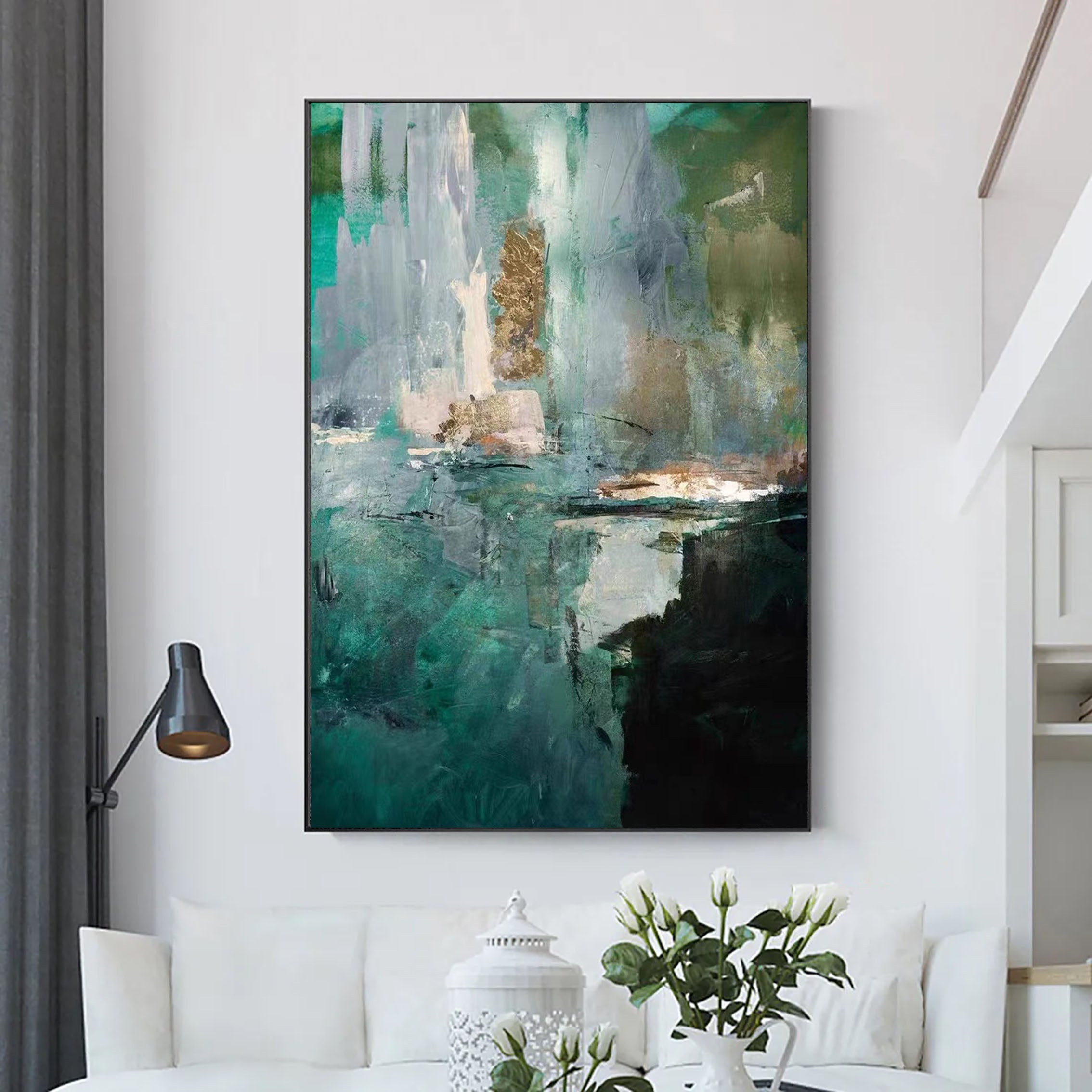 Blue & Green Abstract Wall Art Print #BG012 - Modern Canvas Painting for Living Room, Bedroom & Office Decor