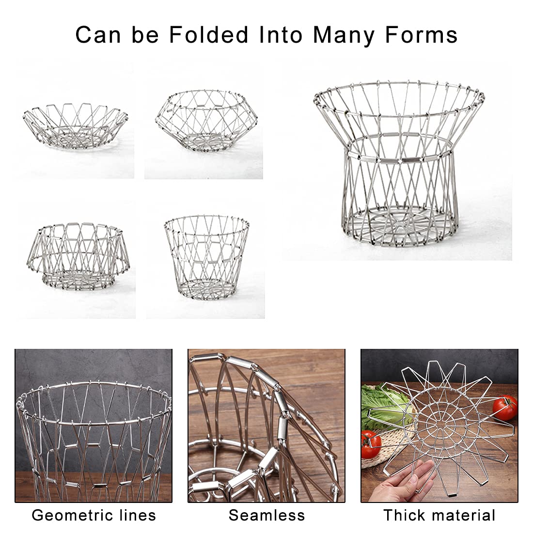 Foldable Stainless Steel Wire Fruit Basket - Multipurpose Kitchen Storage Organizer for Fruits, Vegetables, Bread | Durable & Space-Saving | Perfect for Countertop, Pantry, and Dining Table Organization