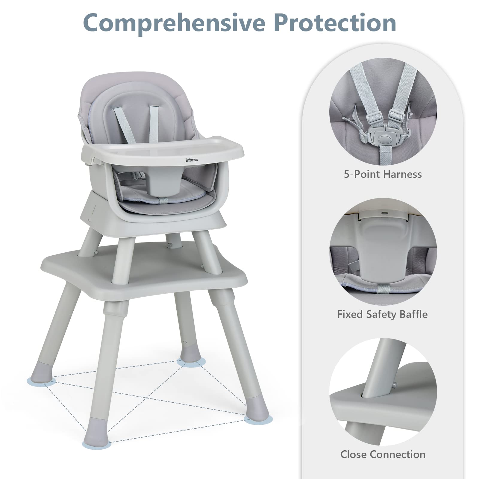 INFANS 8-in-1 Convertible Baby High Chair & Toddler Booster Seat with Removable Tray - Multifunctional Dining, Play & Learning Table for Infants - Perfect for Mealtime, Playtime & Building Blocks Activities