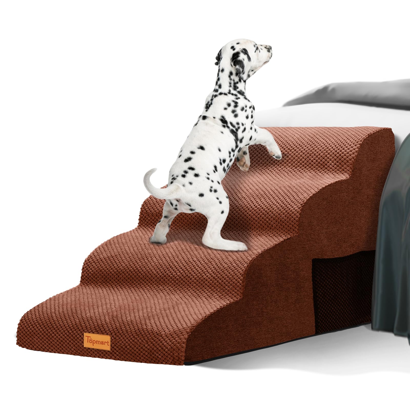 Topmart 4-Tier Extra Wide High Density Foam Dog Steps - Non-Slip Pet Stairs with Waterproof Cover for Elderly & Injured Dogs, Cats with Joint Pain - Perfect for Couches, Beds & Cars