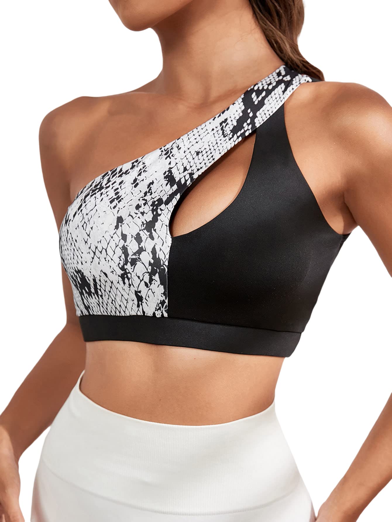 WDIRARA Women's Zebra Print One Shoulder Sleeveless Crop Top - Sexy Cut Out Design for Summer, Beach, Party & Night Out
