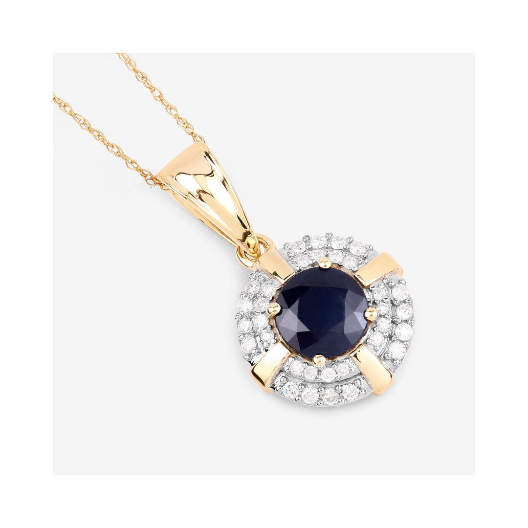 10K Solid Gold Blue Sapphire Diamond Halo Pendant Necklace - Elegant Jewelry Gift for Women, Perfect for Weddings, Anniversaries & Special Occasions
