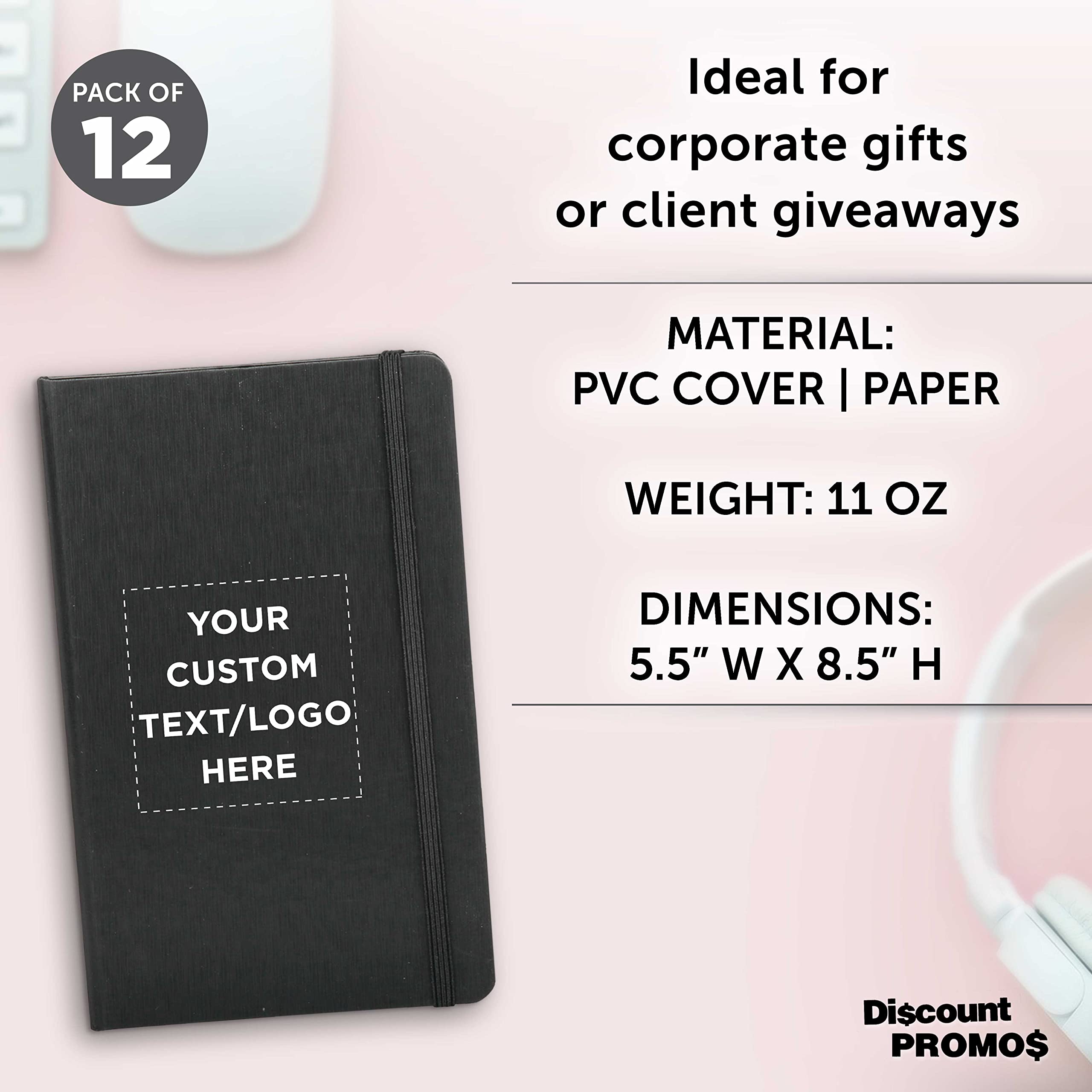 Custom Hardcover Notebook Journals with Elastic Band - Set of 12 Personalized Bulk Pack - Black - Perfect for School, Office, Home & Gift Giving - Premium Writing Journals for Students, Professionals & Journaling Enthusiasts