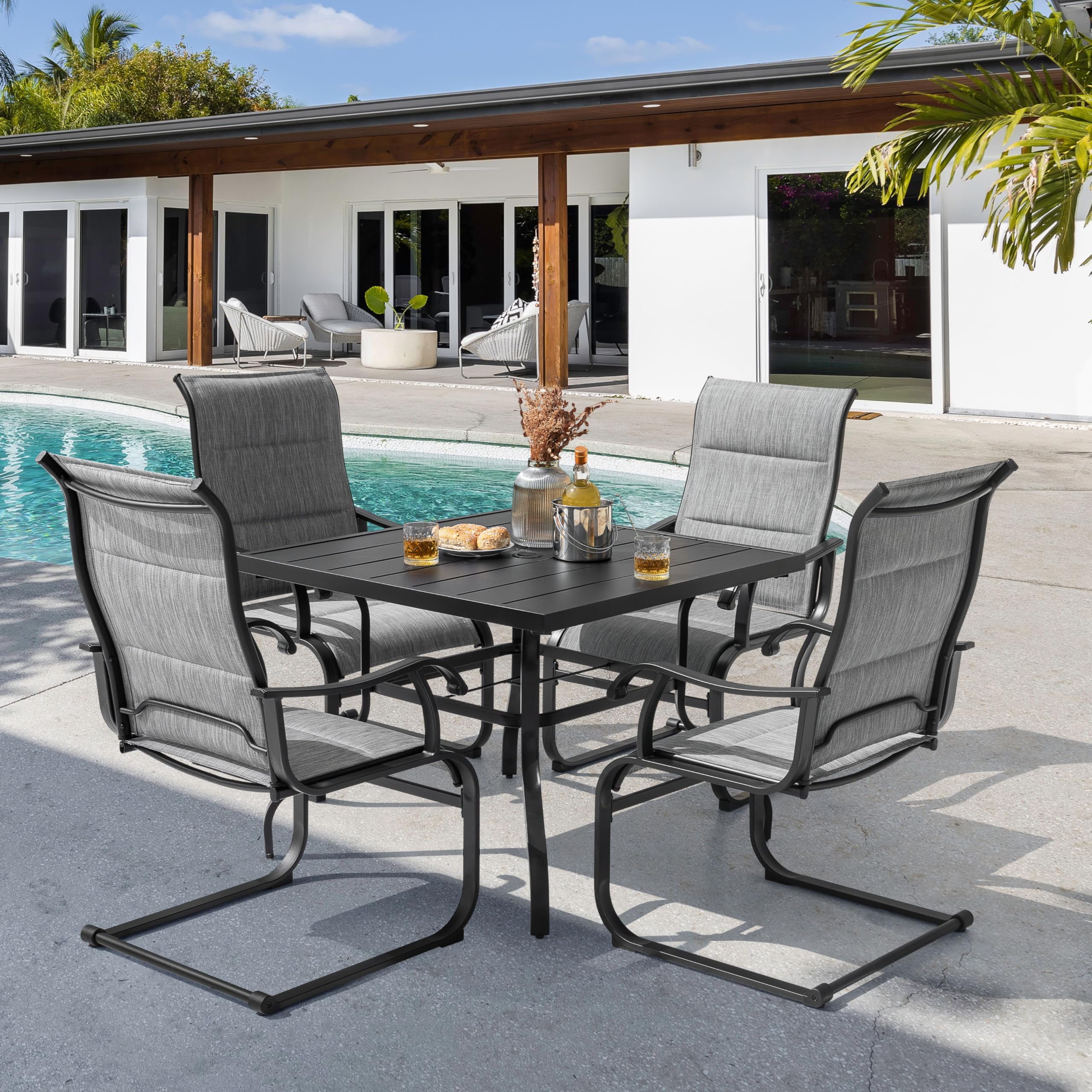NUU GARDEN 5-Piece Outdoor Dining Set - 4 All-Weather Textilene Padded Patio Chairs & 37