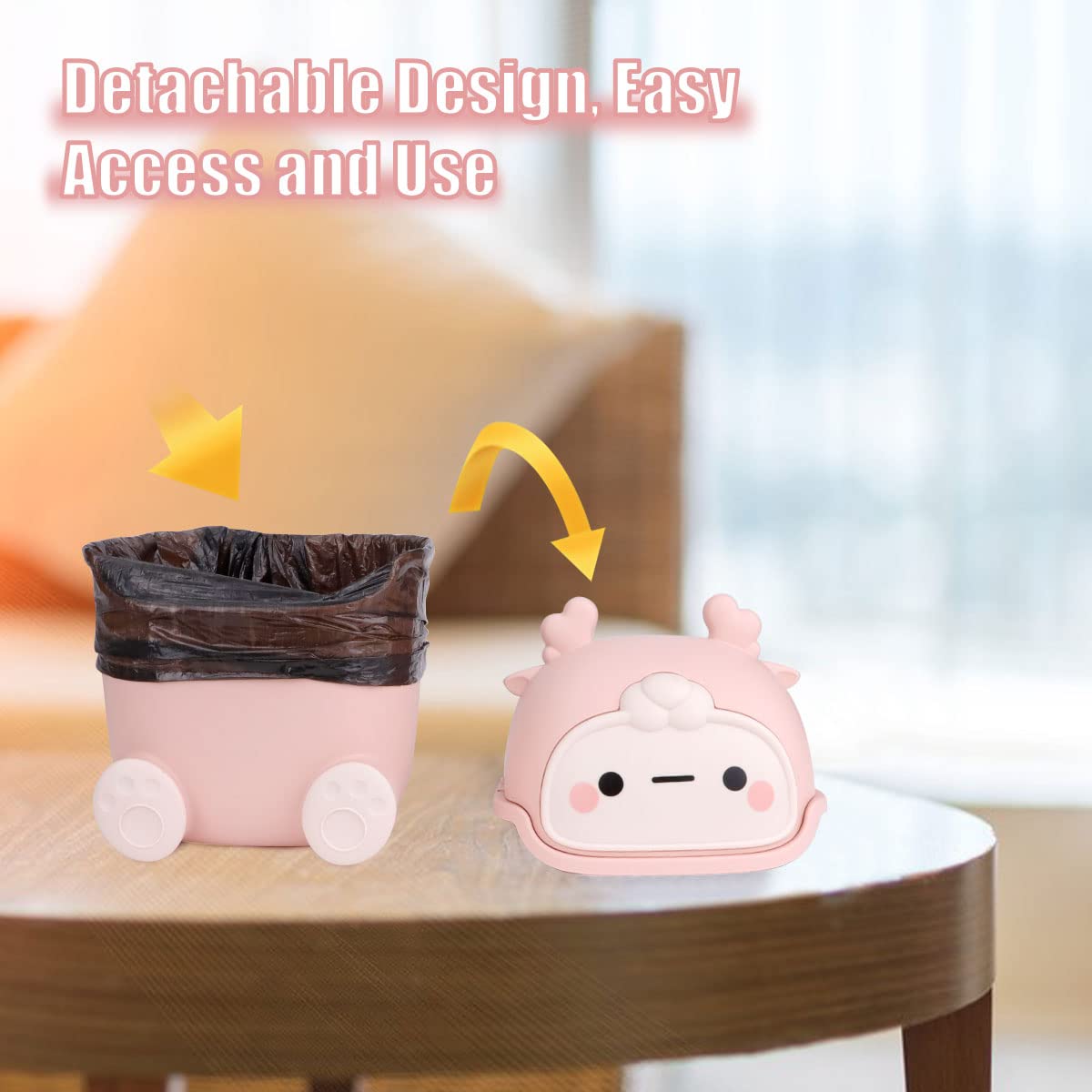 Cute Pink Mini Desktop Trash Can with Flip Lid - Includes 90 Trash Bags, Plastic Waste Bin for Bathroom, Kitchen, Office & Dressing Table - Perfect for Small Spaces & Home Organization