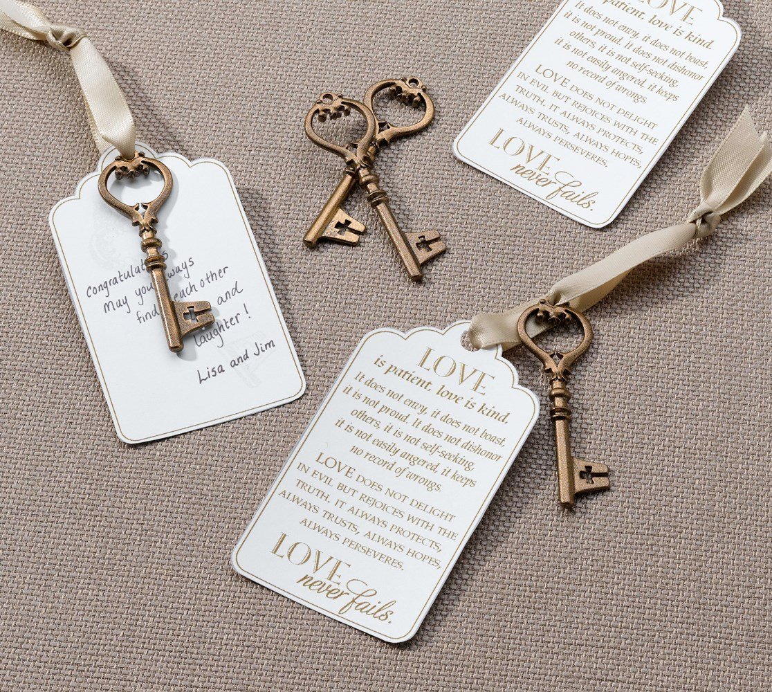 Lillian Rose GA370 Christian Bronze Key Tags for Guest Signing - Perfect for Weddings, Baptisms & Church Events - Engraved Keepsake Gift