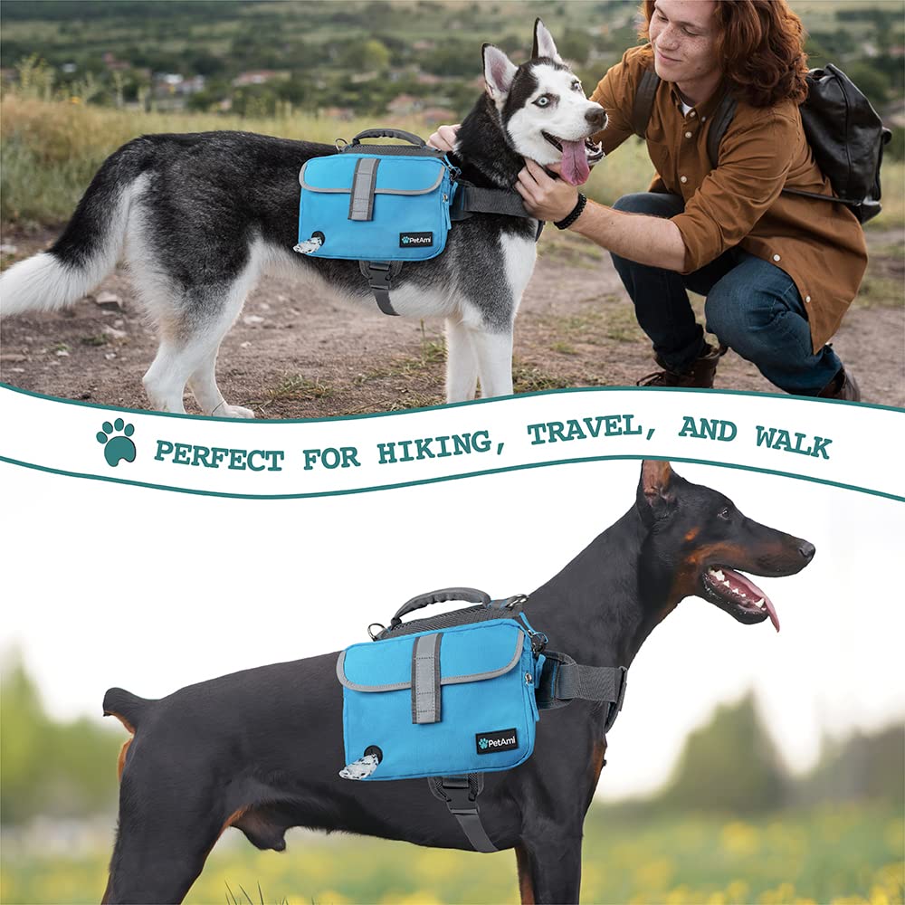 PetAmi Dog Backpack for Medium & Large Dogs - Adjustable Dog Saddle Bag with Reflective Safety Pockets - Perfect for Hiking, Camping & Travel - Comfortable Vest Dog Pack for Outdoor Adventures (Blue, Medium)