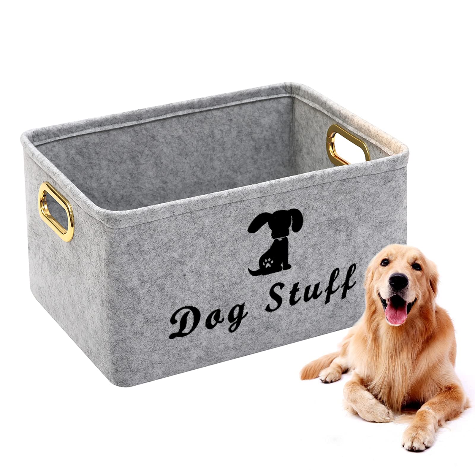 Geyecete Collapsible Pet Storage Basket with Handles - Dog Toys, Apparel & Accessories Organizer - Convenient Foldable Bin for Bedroom, Closet, Laundry & Office (Light Grey) | Perfect for Pet Supplies Storage & Home Organization