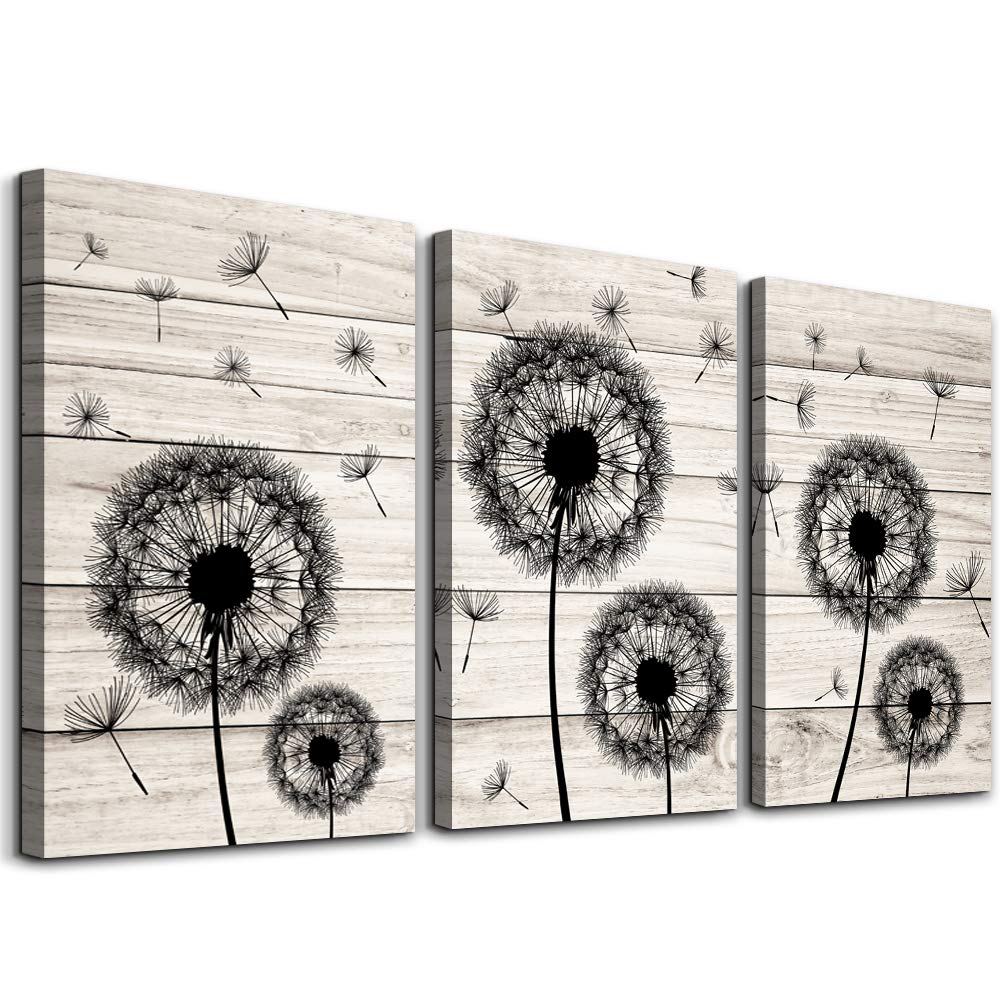 3-Piece Black Dandelion Flowers Canvas Wall Art Set - Abstract Paintings for Living Room, Bedroom, Kitchen & Office Decor - Ready to Hang Home Decoration Pictures (Perfect for Modern Spaces & Gift Giving)