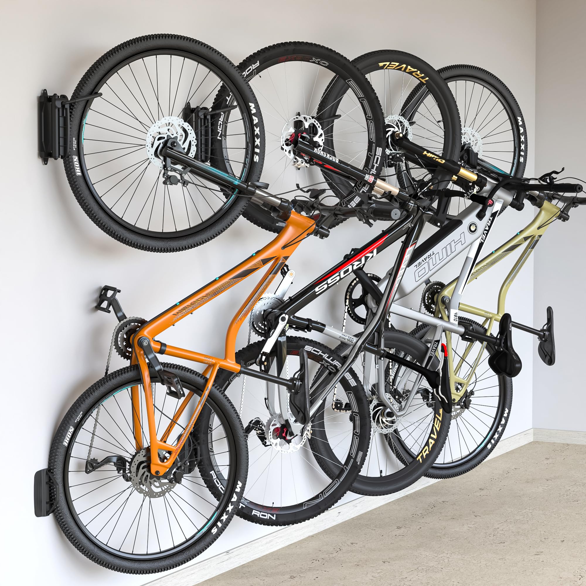 monTEK Swivel Bike Wall Mount - Heavy Duty Vertical Bike Hanger for Garage Storage (66lb Capacity) - Space Saving 4 Pack Bike Rack for Easy Installation - Perfect for Small Apartments, Garages & Indoor Cycling Spaces