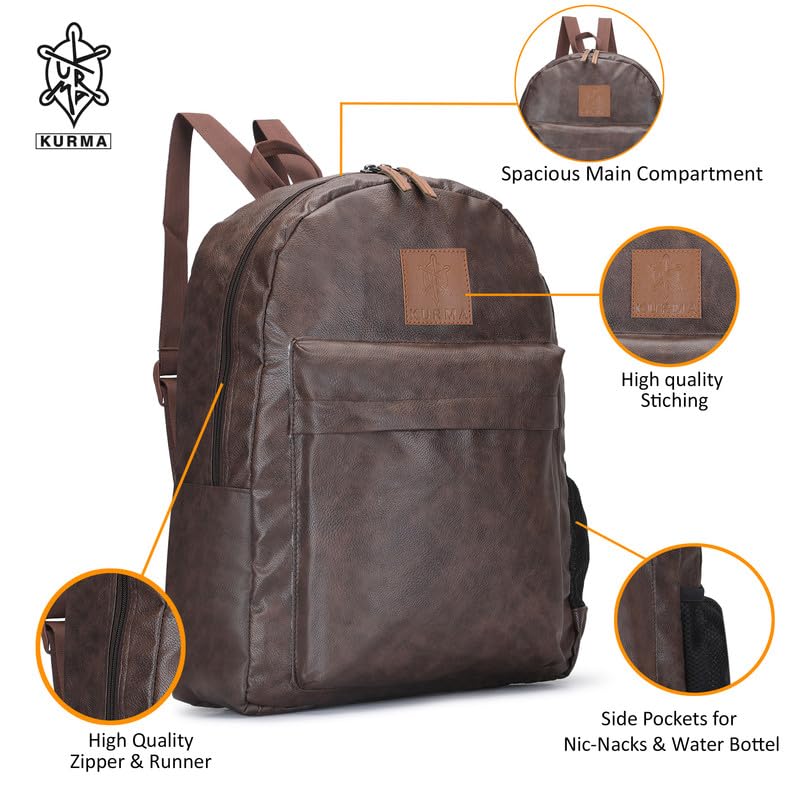 Stylish 14L PU Leather Backpack for Women - Lightweight Laptop Backpack with Bottle Pocket, Perfect for Office, School, Travel & Business (Fits 14