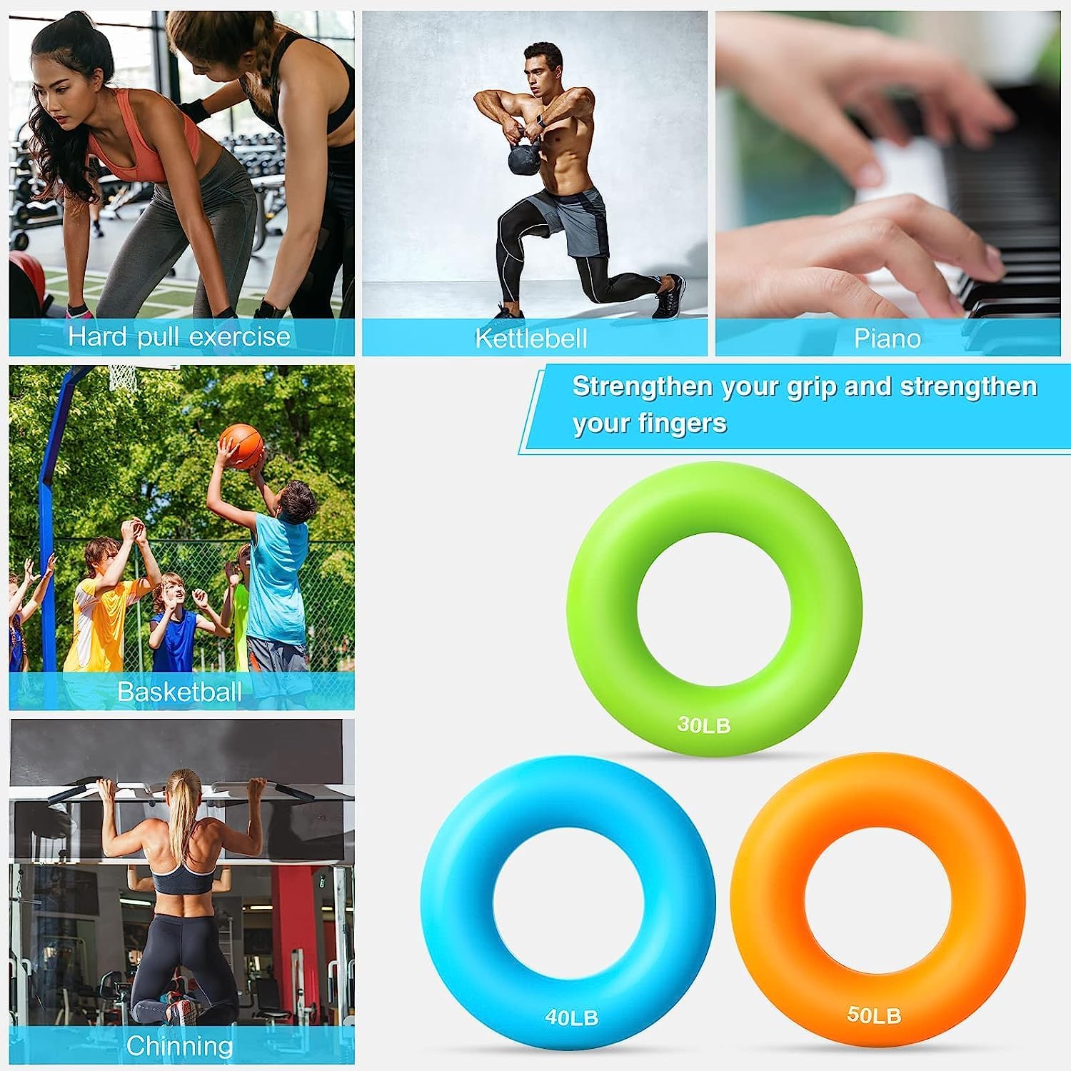 Hand Grip Strengthener Rings - 4Pcs Silicone Finger Exercise Rings for Forearm & Grip Strength Training - Muscle Builder for Athletes, Rock Climbers, Musicians & Office Workers - Perfect for Gym, Home & Workplace Use