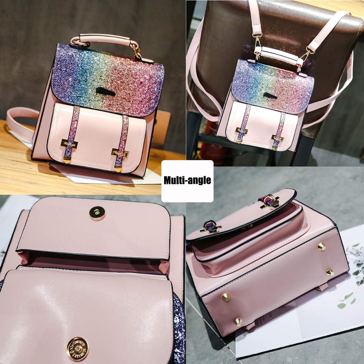 Sparkly Sequin PU Leather Backpack for Women - Stylish Crossbody Purse & Handbag - Perfect for School, Travel, and Everyday Use