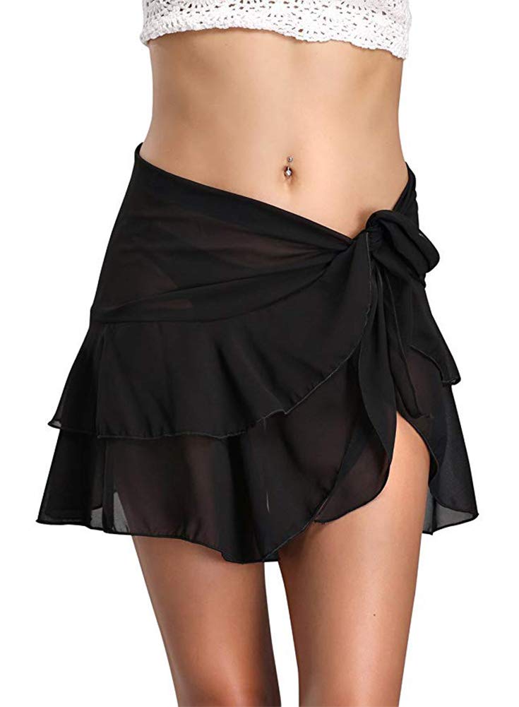 Women's Chiffon Ruffle Beach Cover Up - Flowy Sarong Wrap Skirt & Pareo for Swimwear | Perfect for Poolside, Beach Vacations & Summer Outings