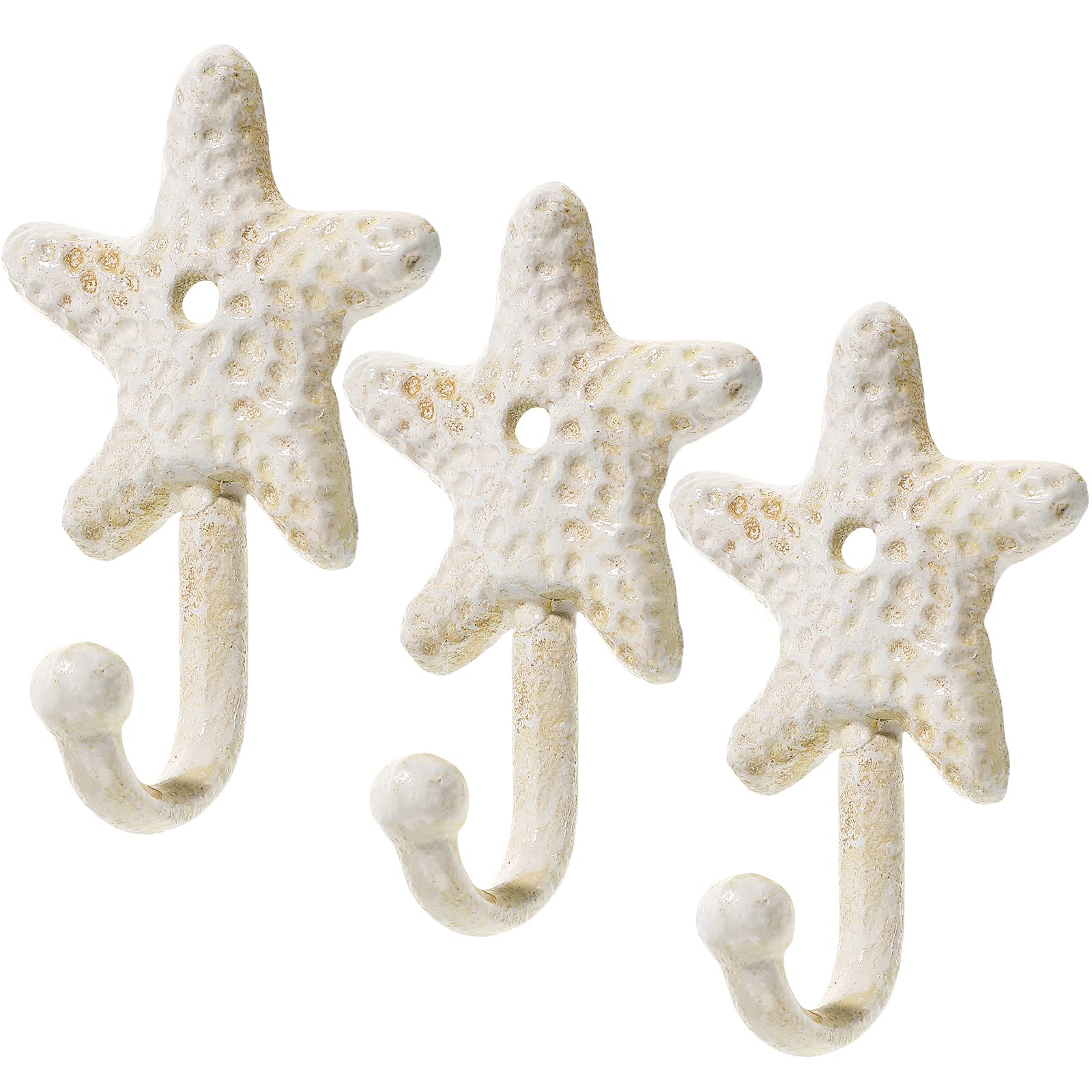 3-Pack Star Shaped Iron Towel Hooks - Heavy Duty Wall Mounted Bathroom Towel Holder for Kitchen, Bedroom, Hotel & Pool - Rustic Retro Coat Hook for Hand Towels & Robes (Perfect for Spa, Gym & Beach House Decor)