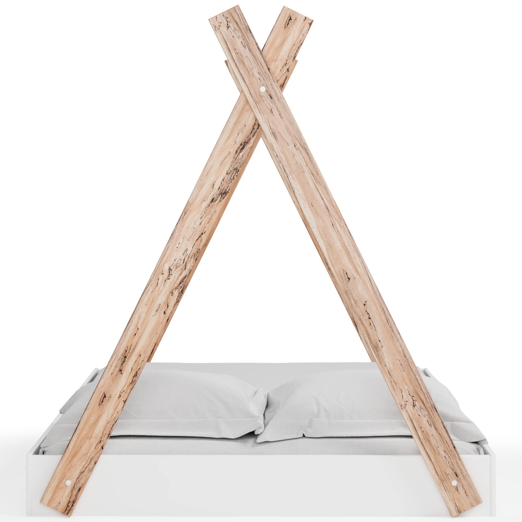 Ashley Piperton Contemporary Full Size Floor Tent Bed Frame for Kids & Toddlers - Natural Wood & White Finish - Perfect for Playrooms, Bedrooms & Sleepovers
