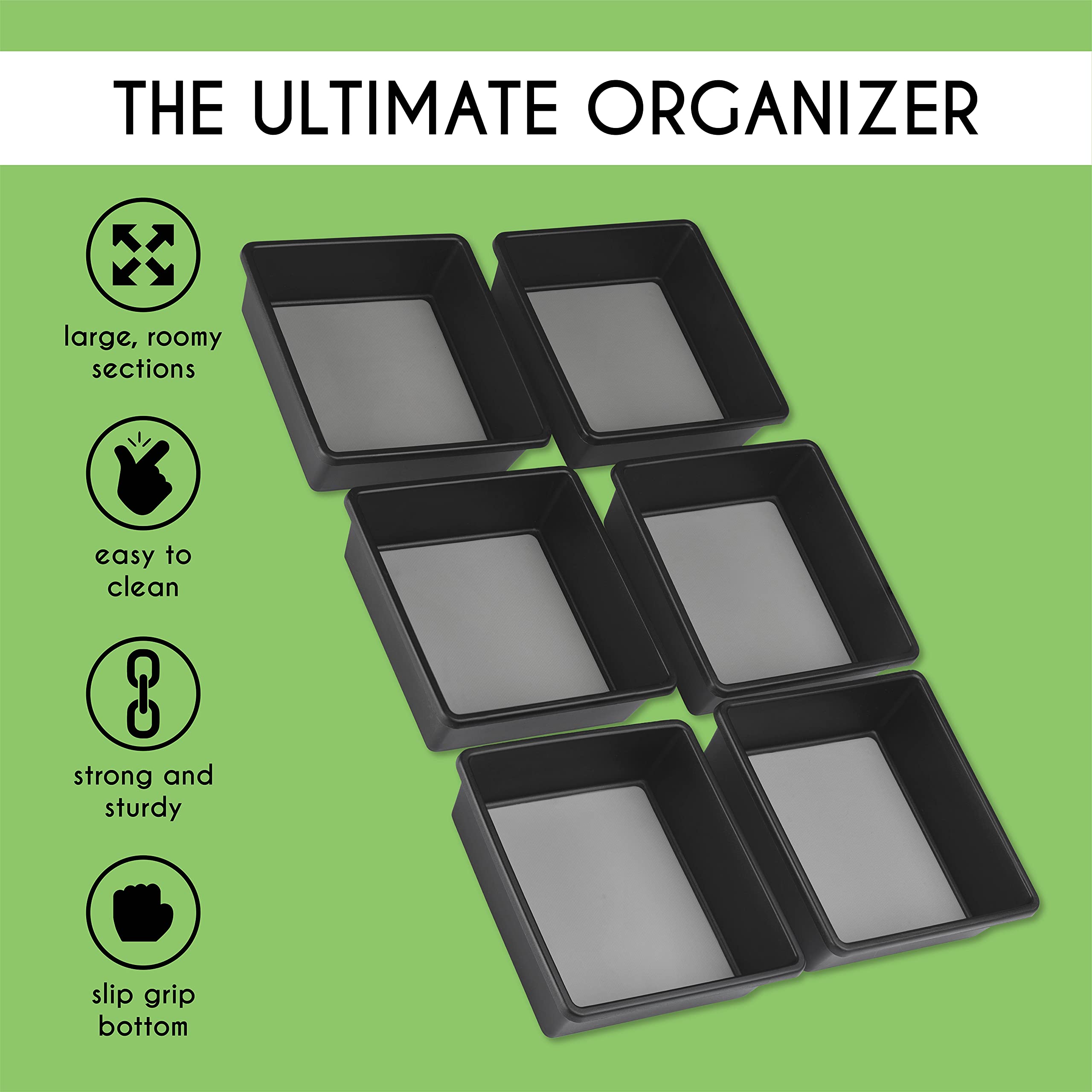6-Piece Drawer Organizer Set for Office, Kitchen, Desk & Junk Drawers - Storage Trays for Utensils, Makeup, Office Supplies & Small Items - Space Saving Home Organization Solution